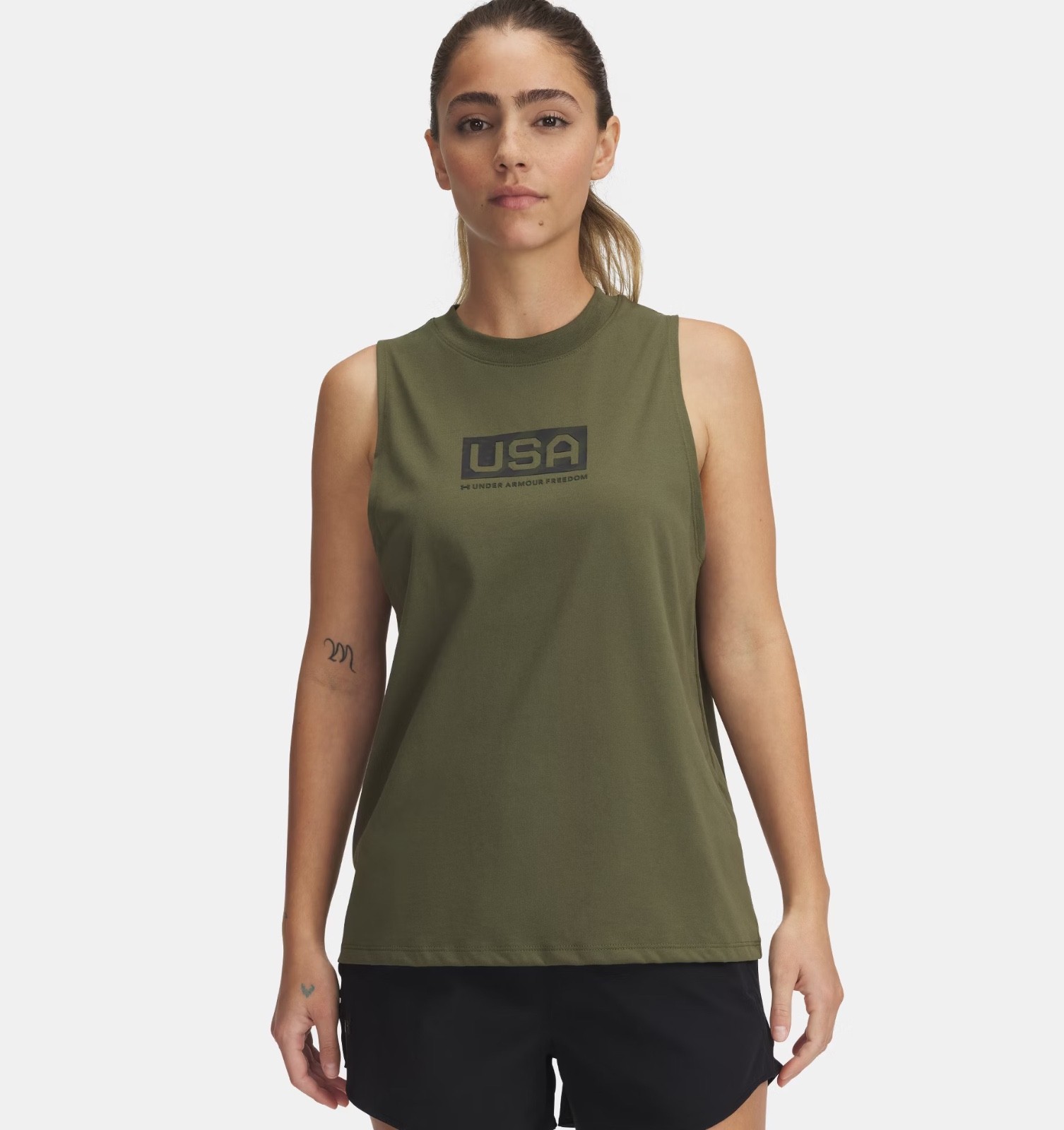 XL NWT Women’s Under Armour Freedom USA Logo Green SS Tank