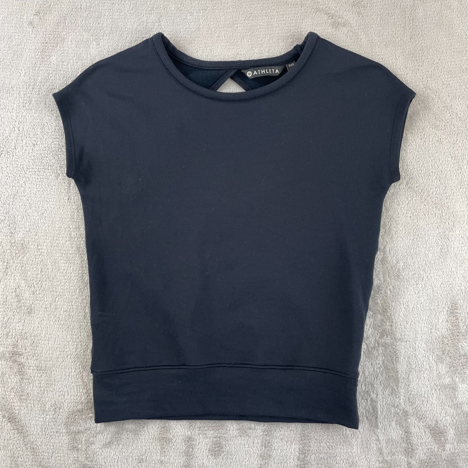 Athleta Open Back Tee Shirt Women 2XS Black Cap Sleeve Athleisure Active Yoga
