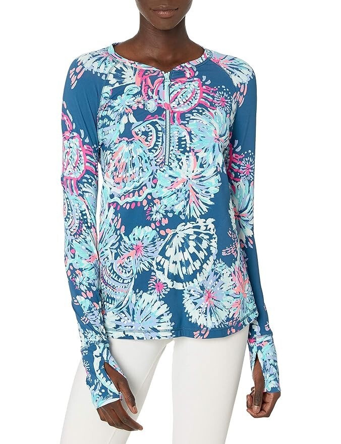 Lilly Pulitzer Luxletic UPF 50+ Delaynee Meryl Nylon Sunguard Deep Indigo L
