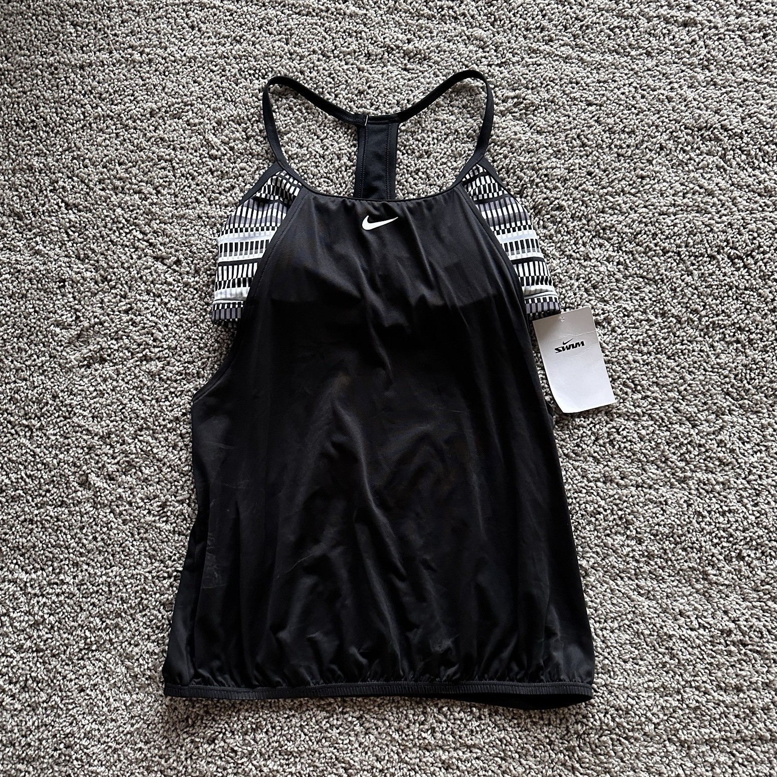 Nike Swim Womens Top Size Small Black Layered Built-In Tankini Scoop Neck