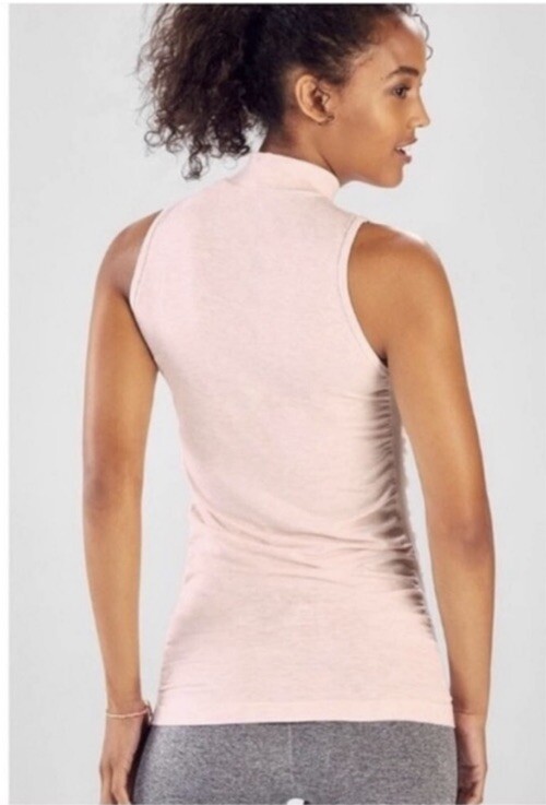 Fabletics Kathie Seamless Mock Neck Bodycon Knit Top Opal Pink Size L Side Ruch