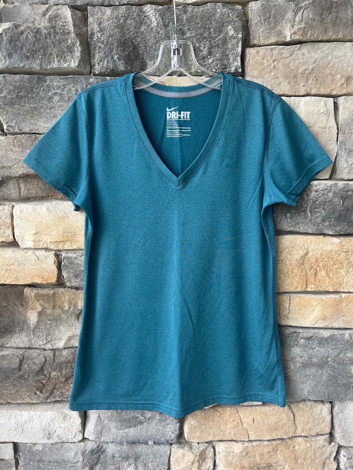 Nike Dri-Fit Tee Pro Core V-Neck Short Sleeve Teal Green, Women Size Medium
