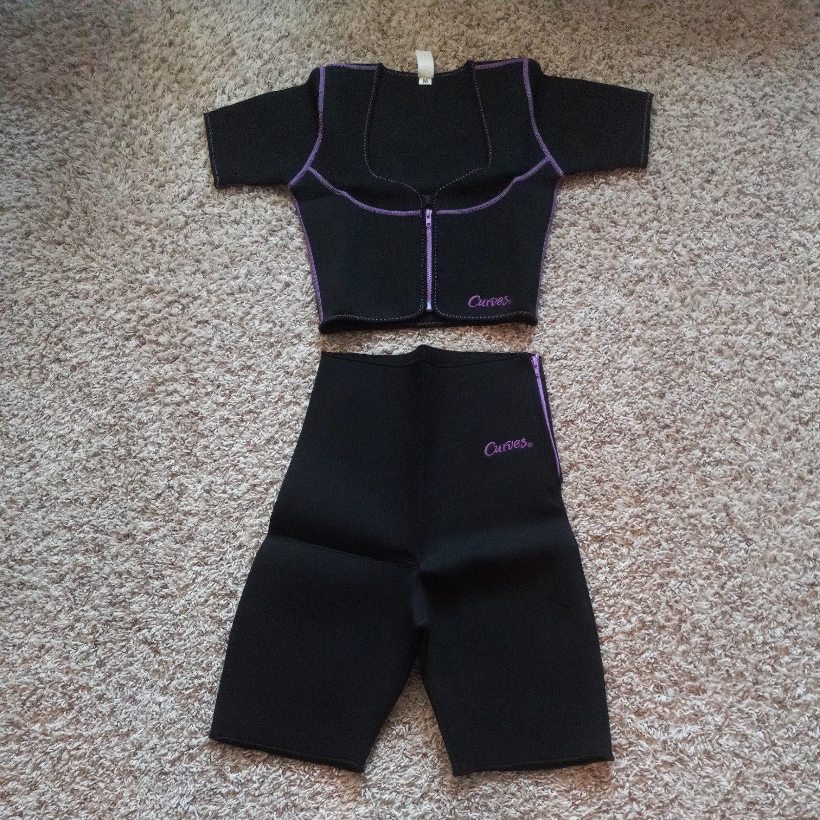 Curves For Women Trimming Top/Shorts Neoprene Body Shape Exercise Outfit Size M
