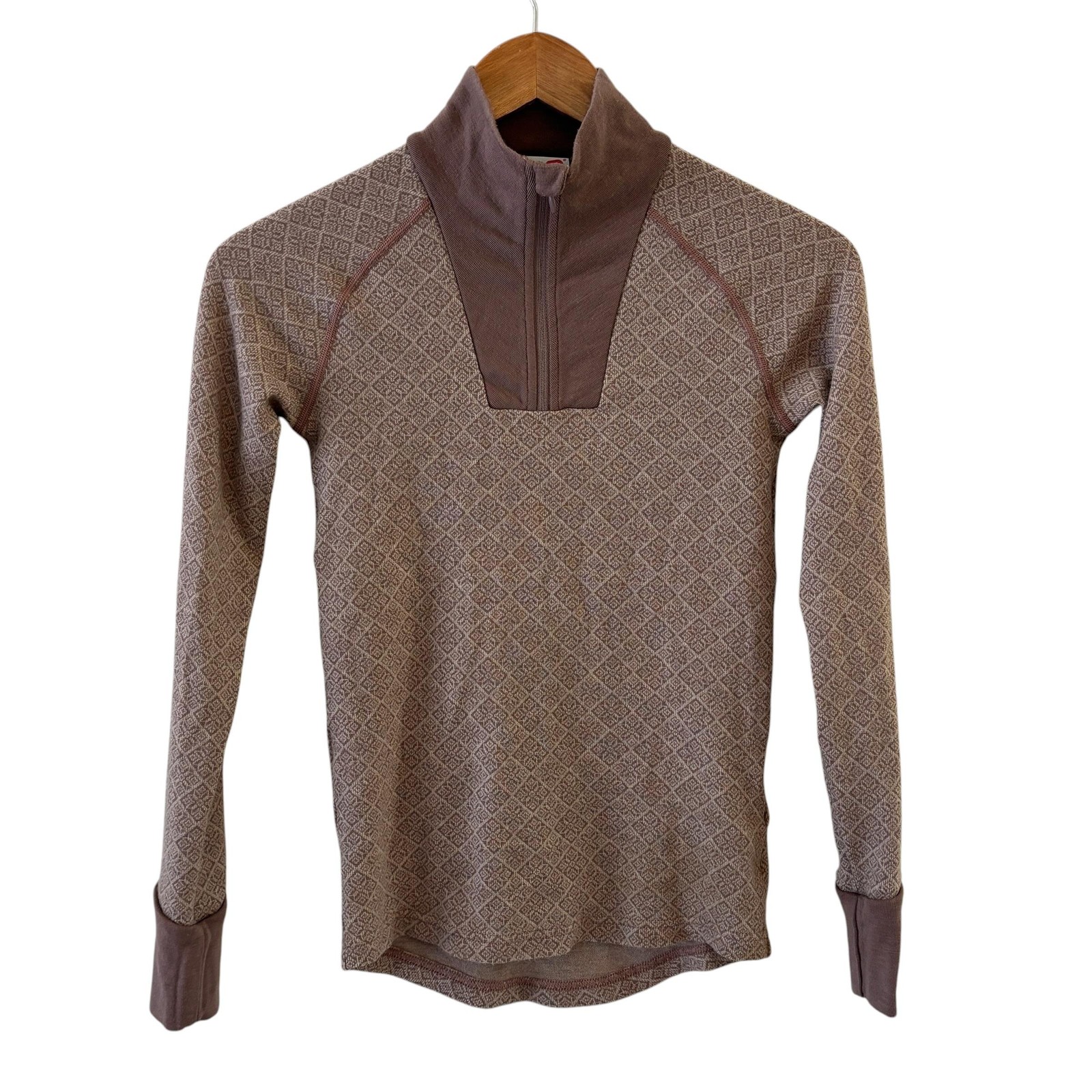 Kari Traa Wool Cashmere Base Layer Top Womens S Brown Geometric Ski 1/4 Zip
