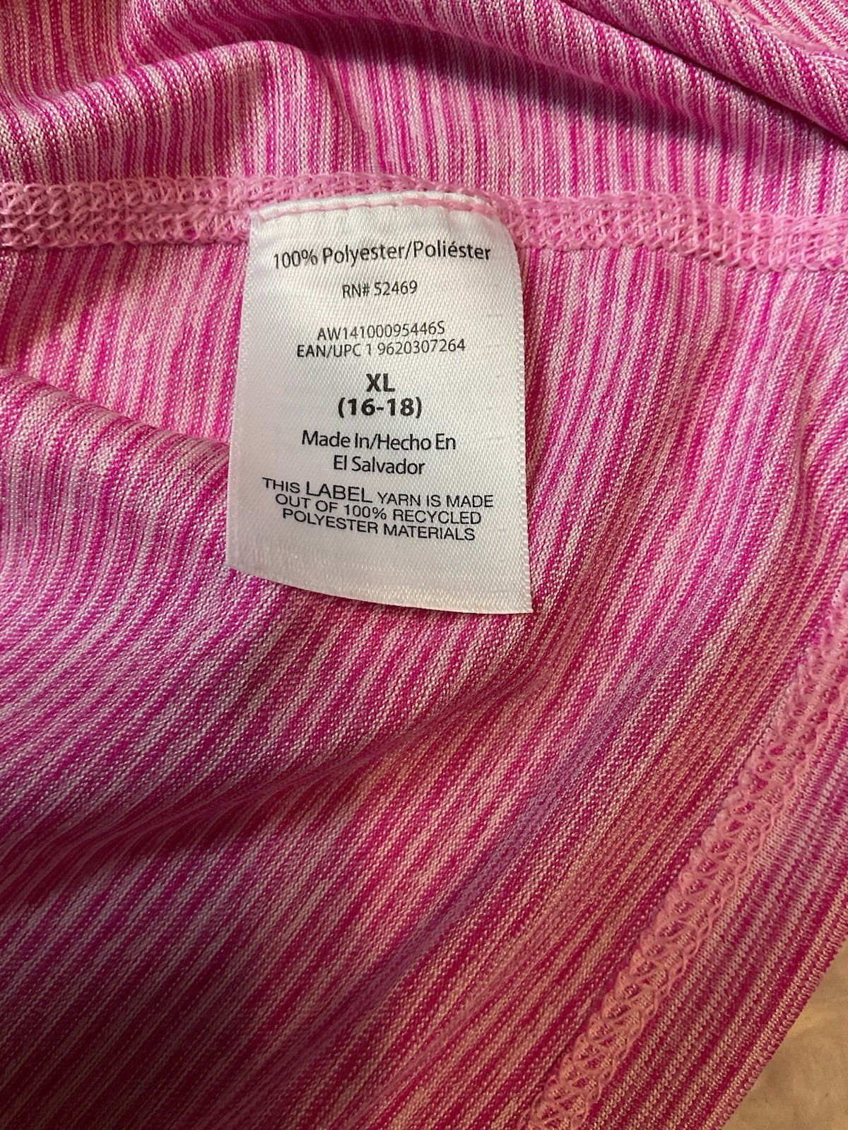 Athletic Works Pink Stripe Short Sleeve V-Neck Jersey Top Size XL (16-18)