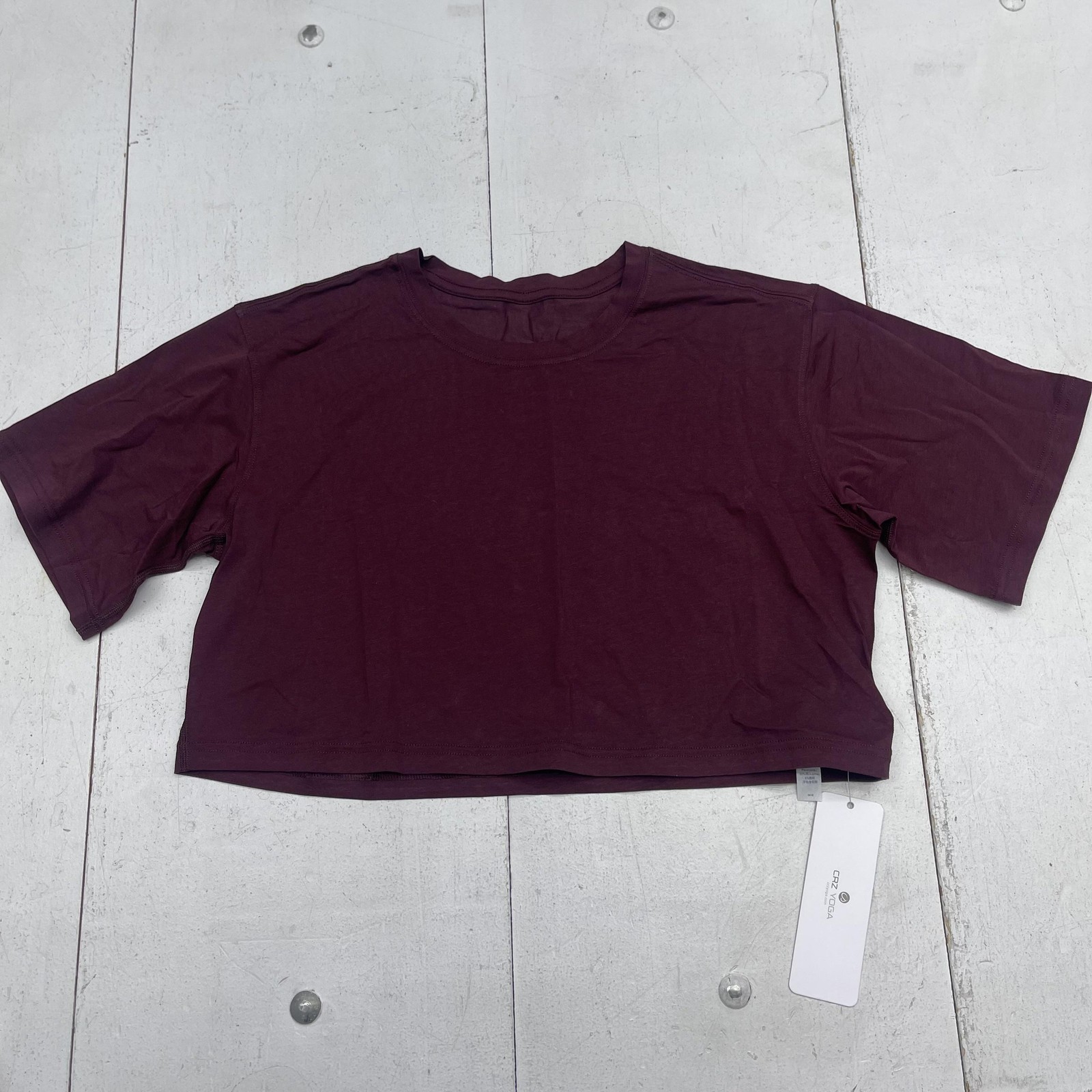 CRZ Yoga Shirt Womens XS Dark Red Crop Tee Pima Cotton Short Sleeve Athletic