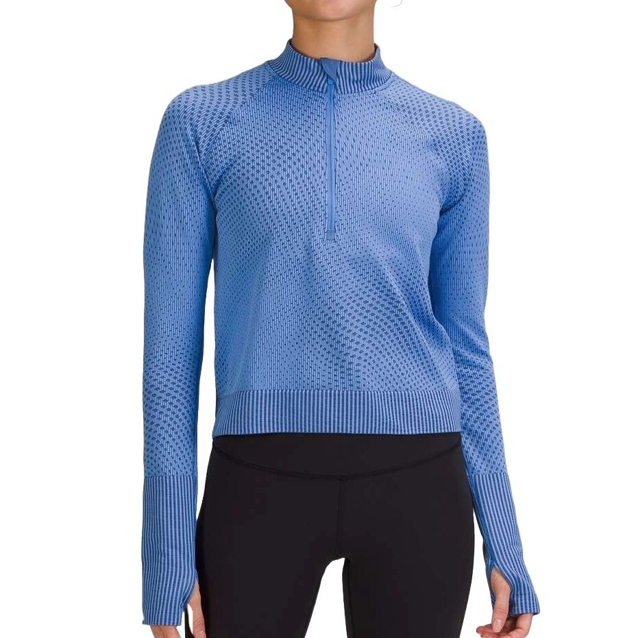 Lululemon Rest Less Cropped Half-Zip Pullover Size 2 Ribbed Knit Nile Night Sea