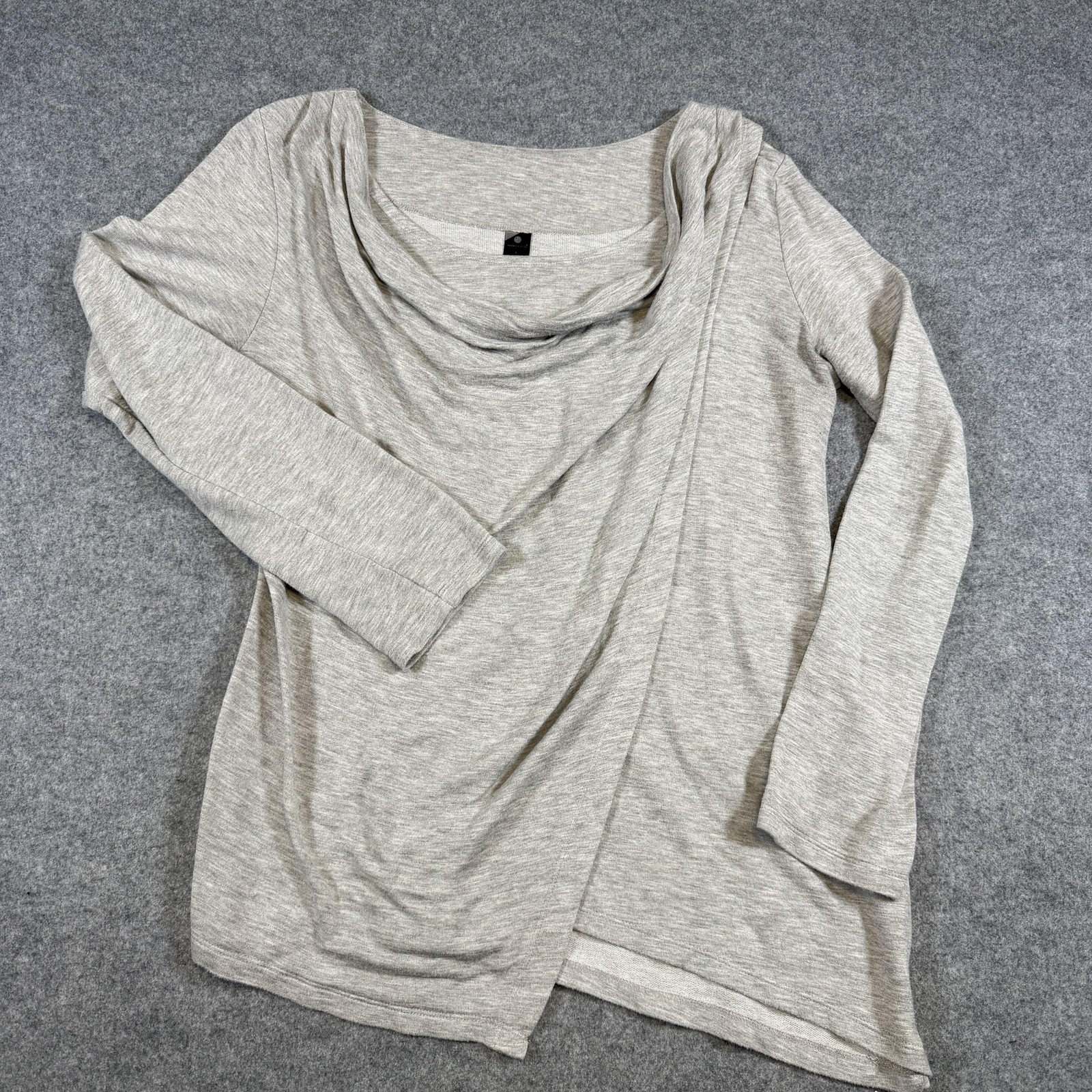 Yogalicious Pullover Womens Large Gray Cowl Neck Asymmetrical Hem Long Sleeve