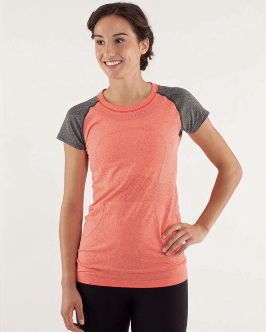 Lululemon Swiftly Size 10 Tech Short Sleeve Running Shirt ~ Coral / Gray