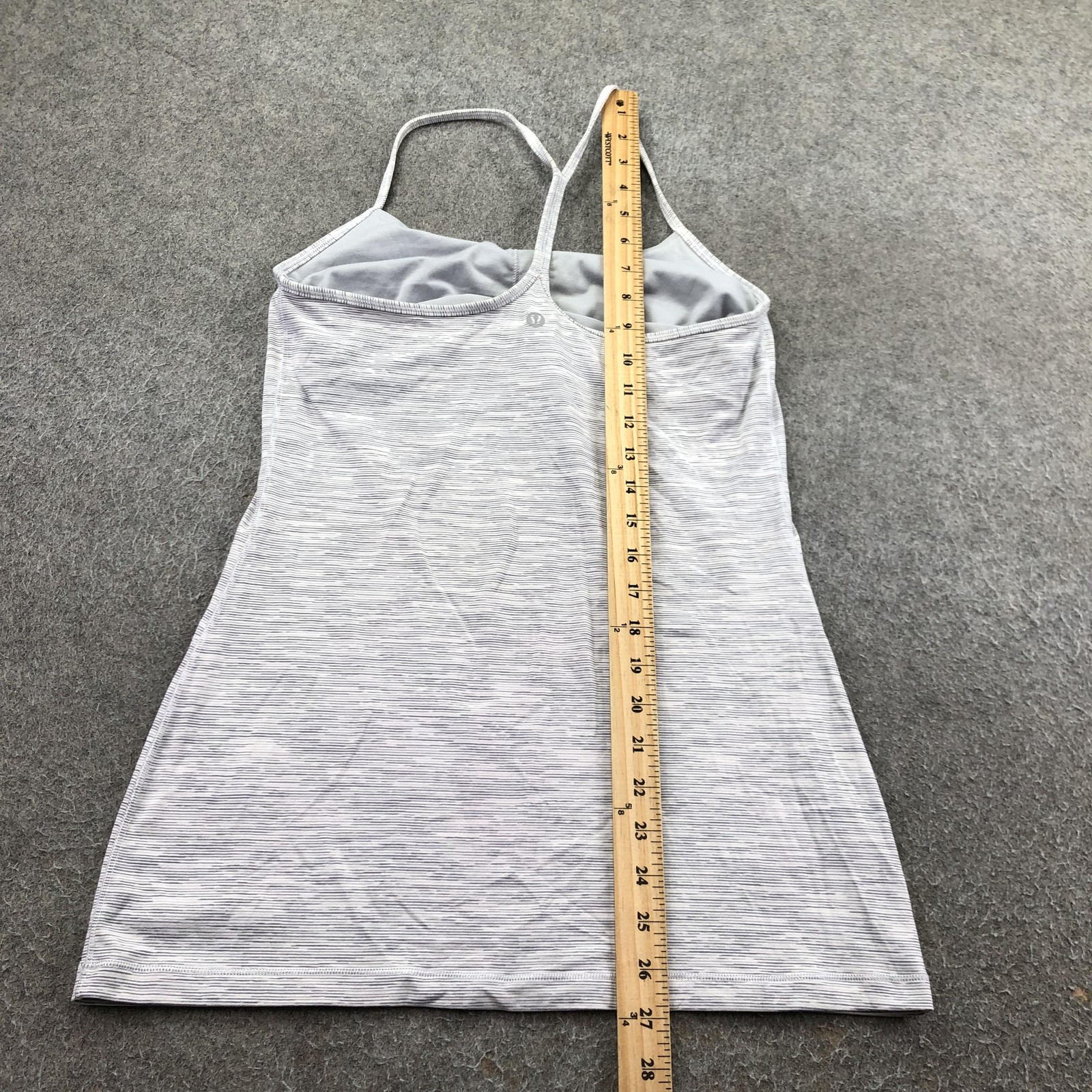 Lululemon Tank Top Womens 8 Gray Power Y Built In Bra Striped Yoga Athletic