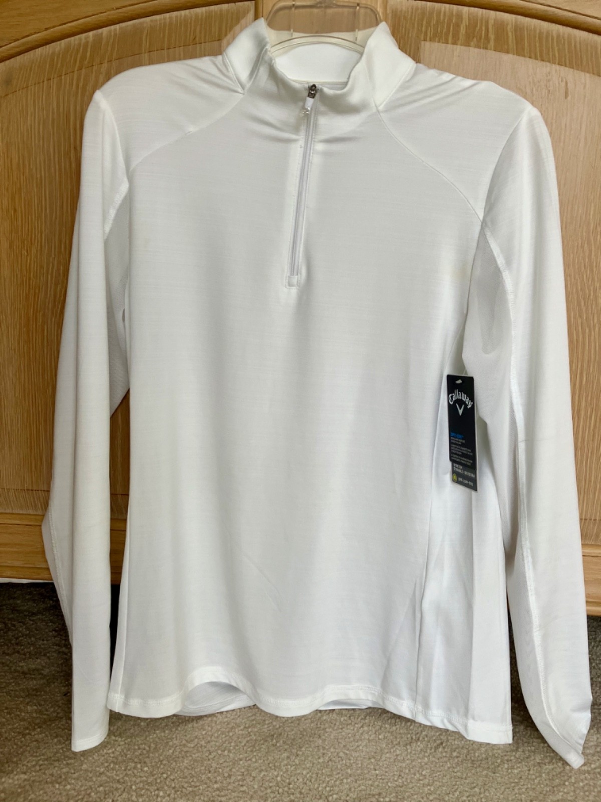NEW! Women’s Callaway Opti Dry 1/4 Zip Sz Small White Long Sleeve UPF 50