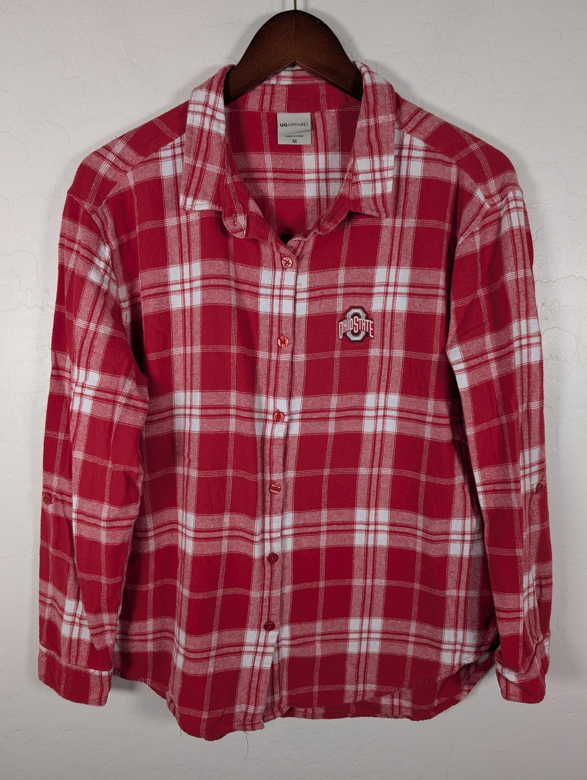 Ohio State Buckeyes Shirt Womens Medium Red NCAA Football UG Apparel Flannel