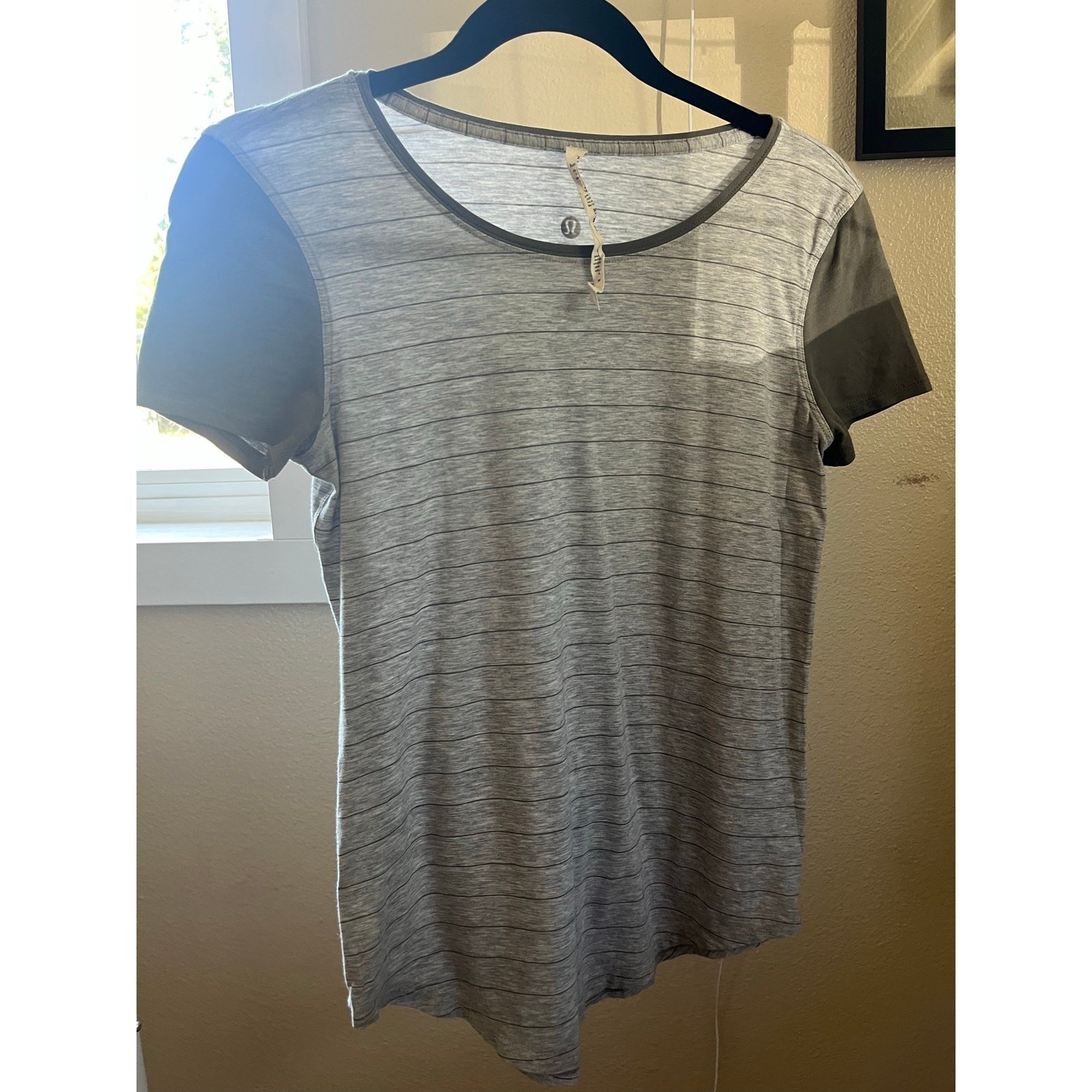 Lululemon Grey T-Shirt with Green Stripes