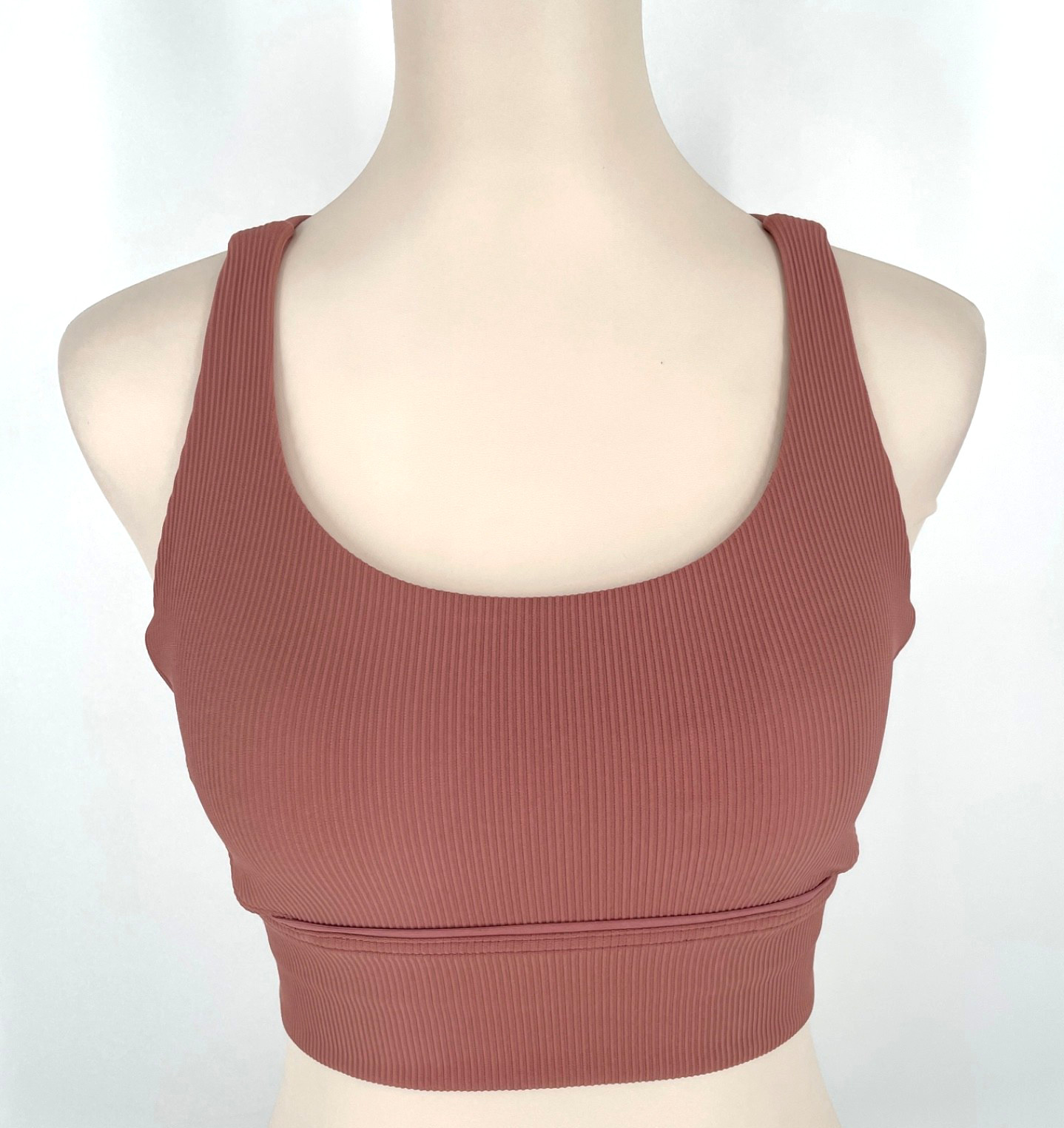 Lululemon womens size 6 Energy Bra Long Line Ribbed Orange Crop top mauve pink