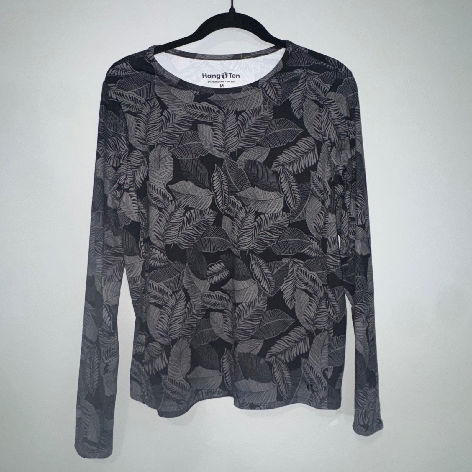 Hang Ten Womens Grey Palm Leaf UPF 50+ Sun Shirt Long Sleeve Active Top Medium