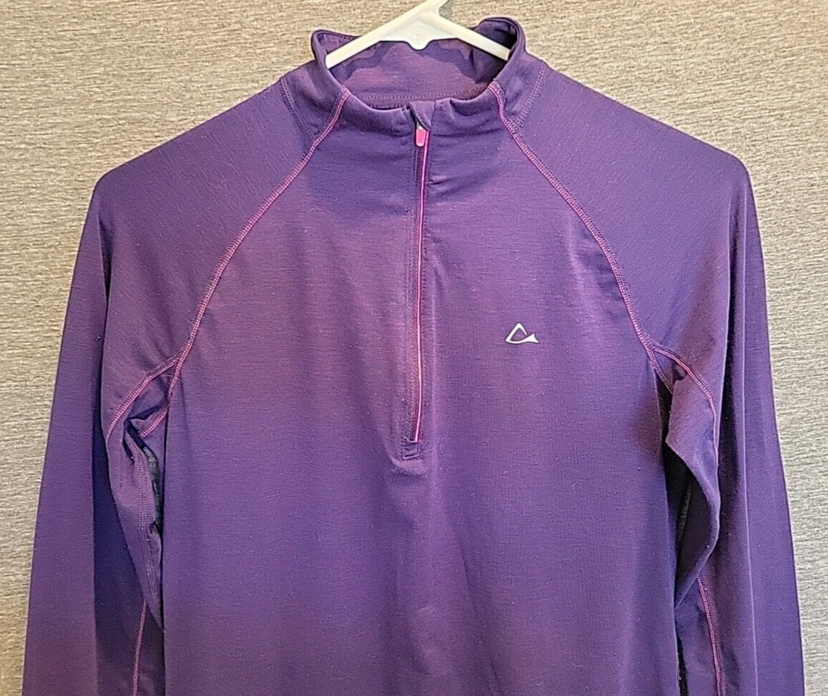 Merino Blend By Paradox Women’s Small 1/4 Zip Base Layer Wool Thumb Holes Purple