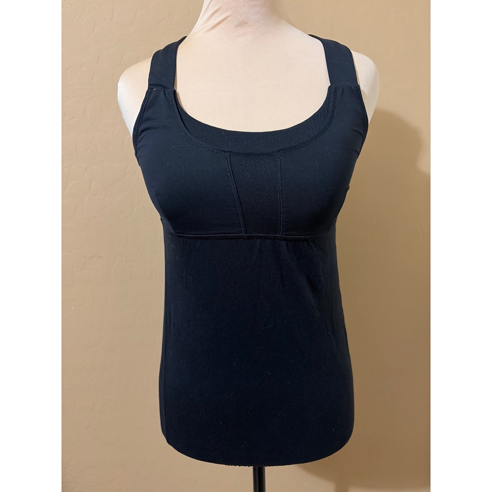 Lululemon Athletica Black Tank Top Sz 4 Padded Bra Elastic Waist Floral Mesh
