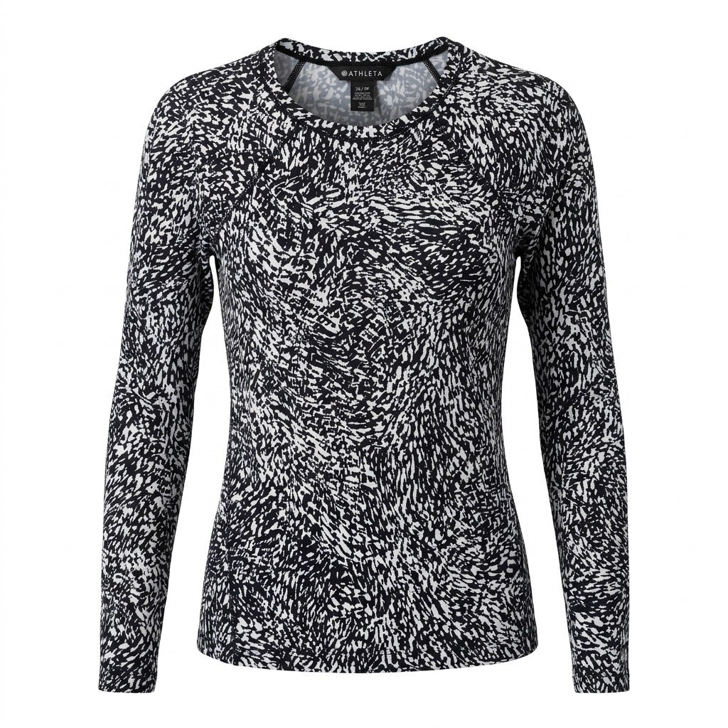 Athleta Ultimate Train Long Sleeve Top Black White Print XS Athletic Running Gym