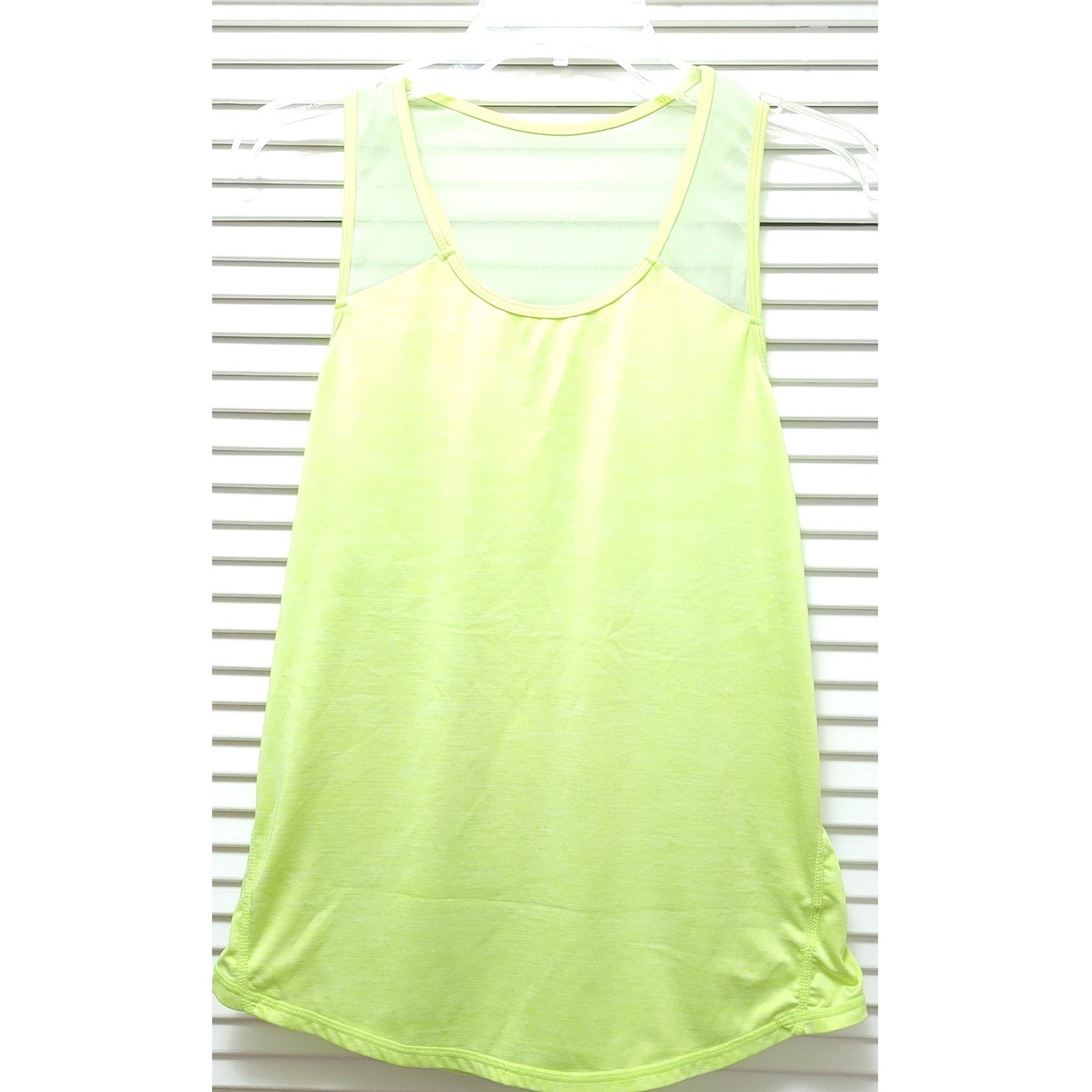 Neon Lime Green Mesh Panel Open Back Athletic Tank Top Womens Large