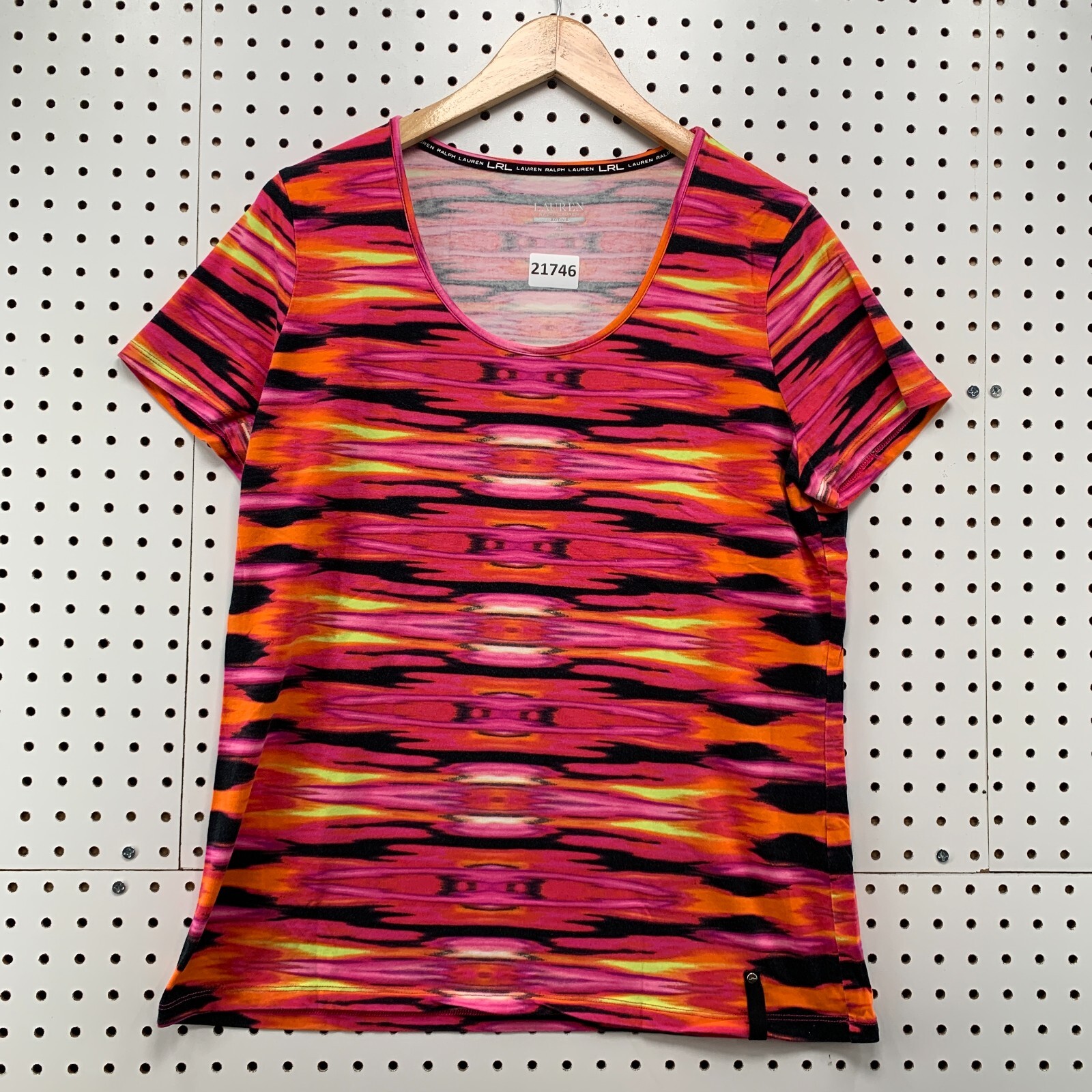 LRL Lauren Ralph Lauren Active Shirt Orange Pink Striped Womens XL 20.5×27
