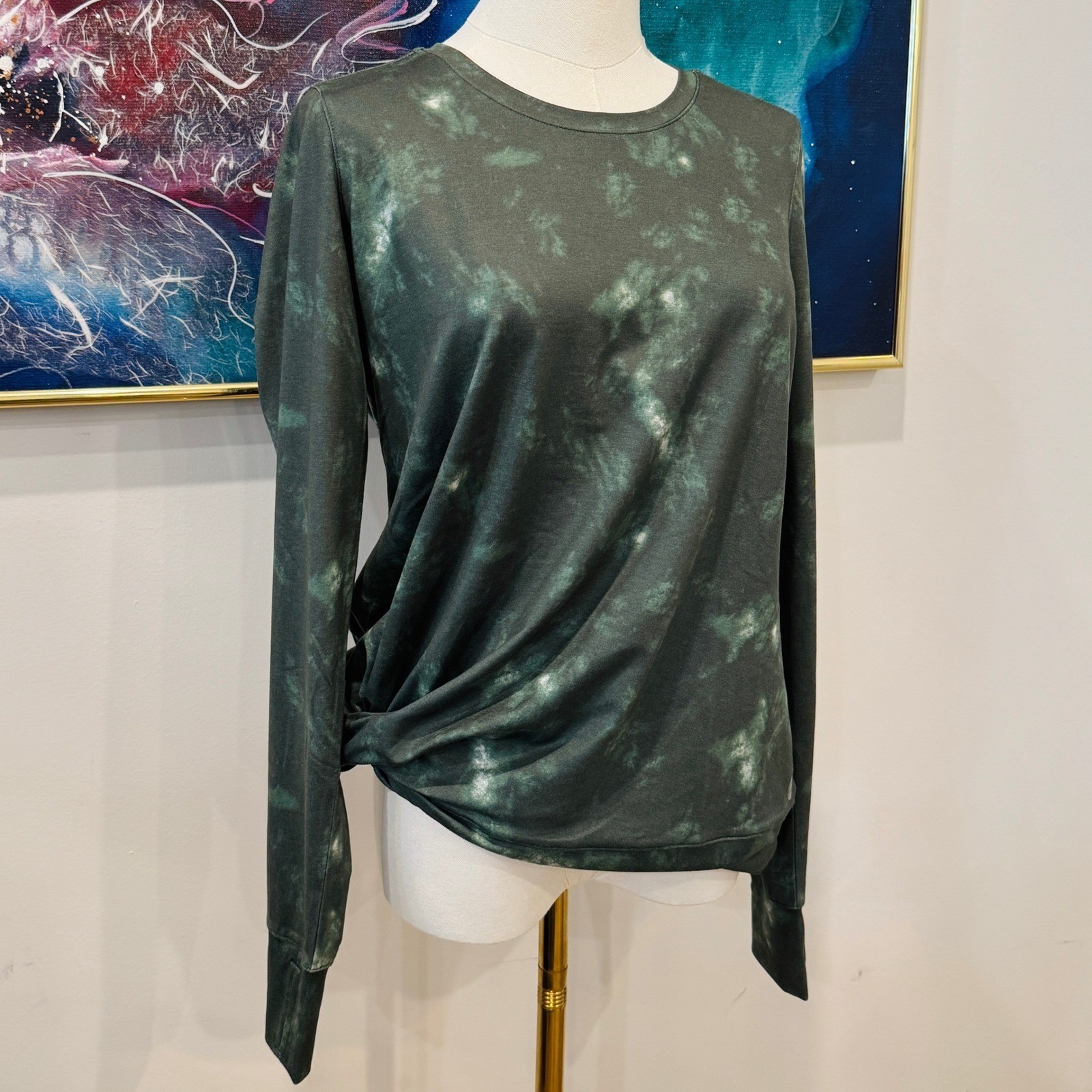 LL Bean VentureSoft Twist Front Long Sleeve Shirt Sea Green Camo XS NWT 519511