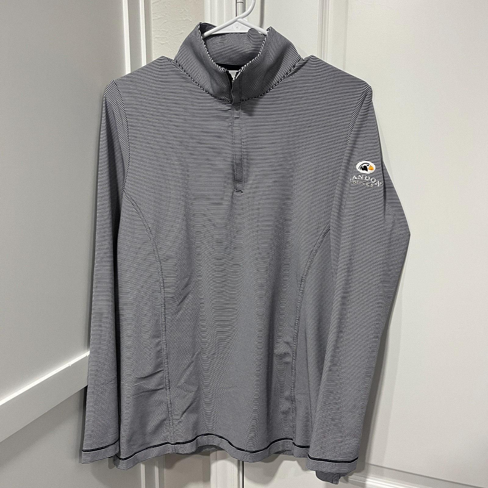 Peter Millar Pullover Womens Large BANDON DUNES Blue Striped 1/4 Zip LS19EK40B