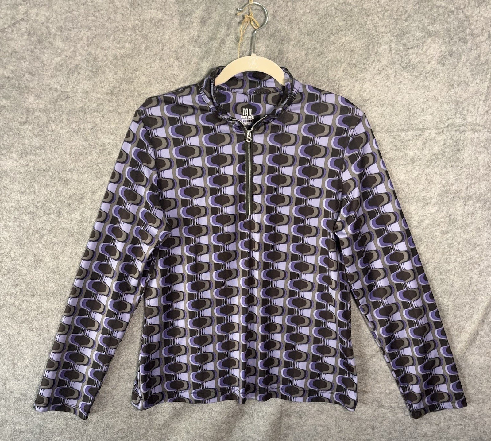 Tail Golf Shirt Womens Sz L Purple Gray Geometric 1/4 Zip UPF 50+