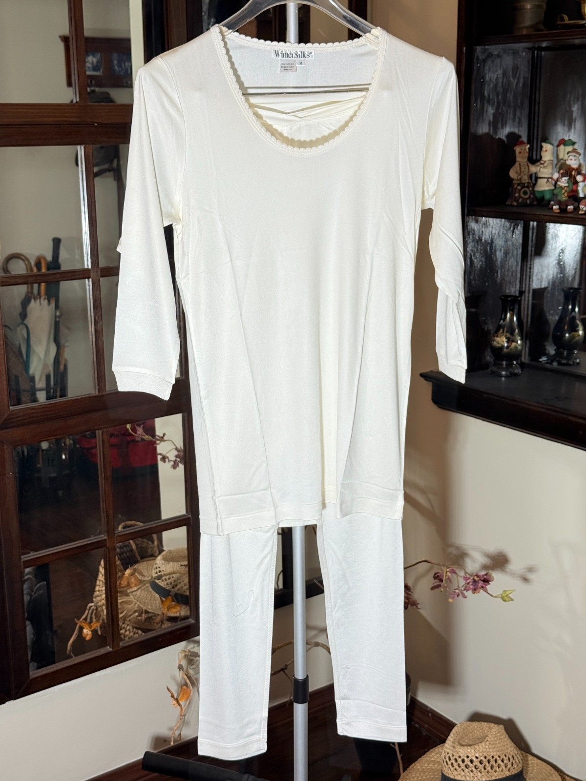 WinterSilks Base Layer Set Long Sleeve Top and Pants 100% Pure Silk Size M NEW