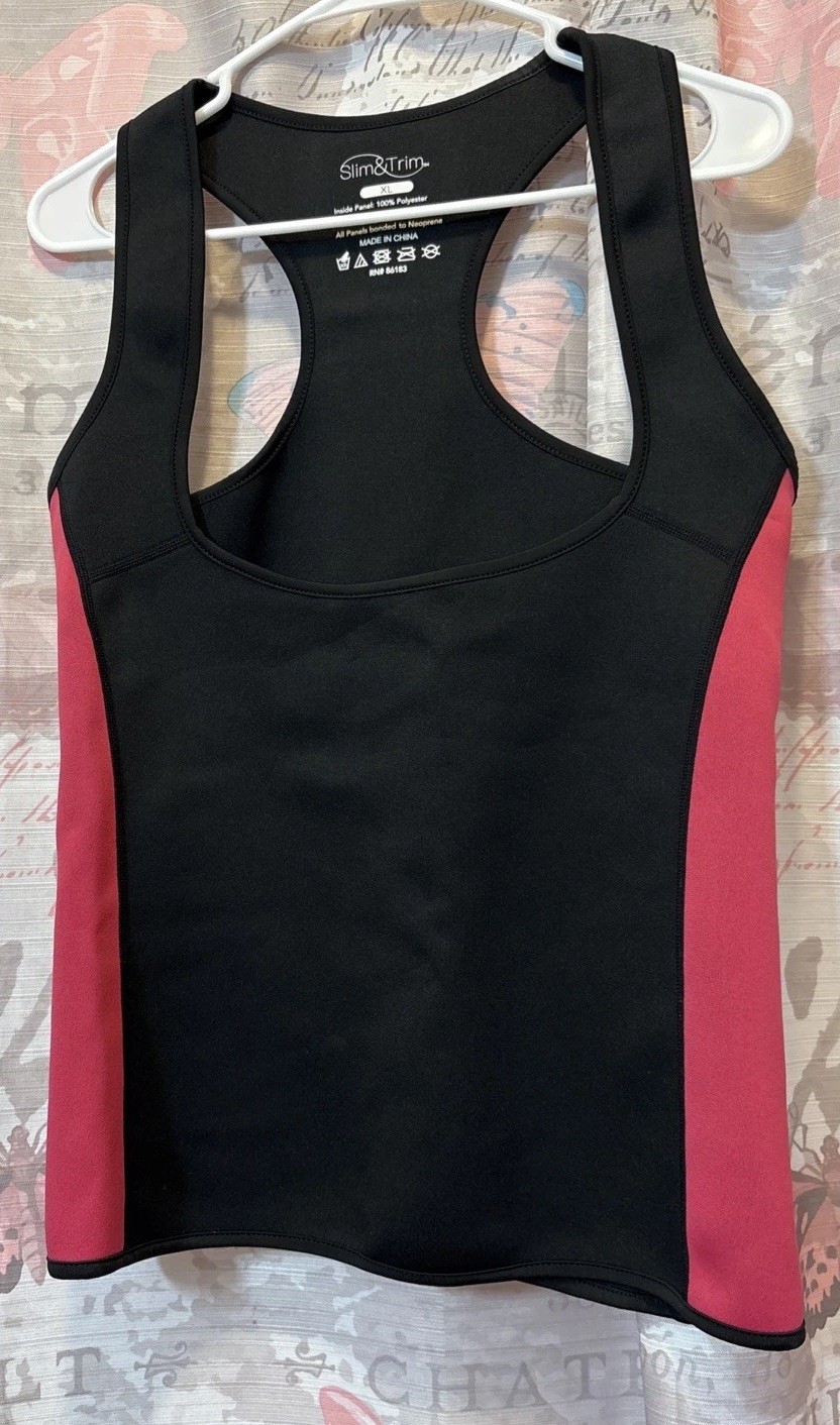 SLIM & TRIM Athletic Neoprene Sauna Tank Top Racerback Activewear Top Black XL