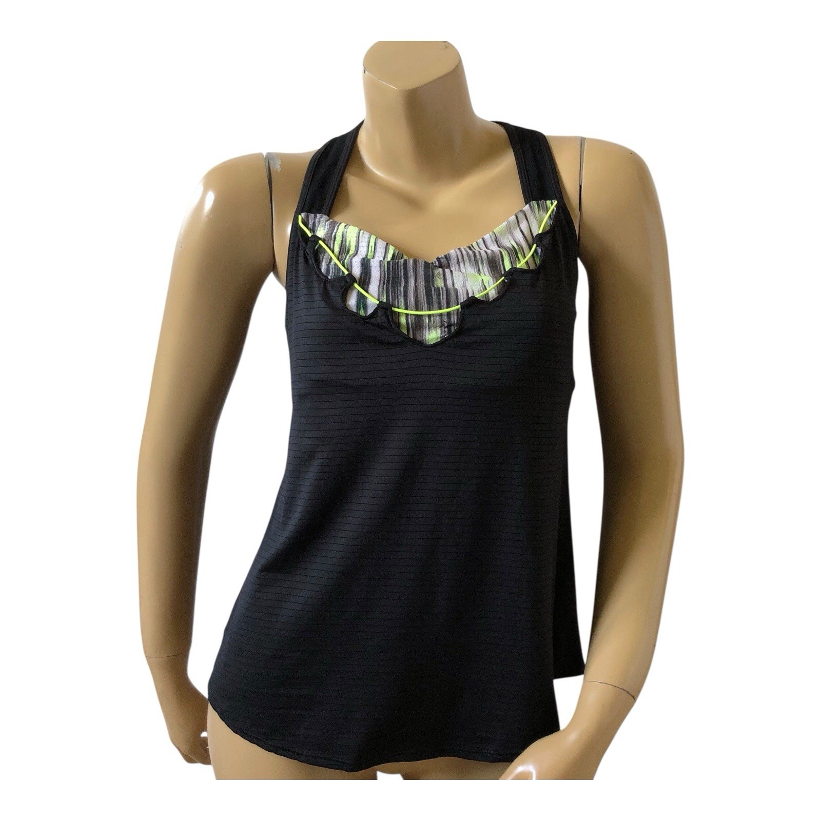 Lucky in Love Tank Top Womens Large Black Racerback Athletic Shelf Bra Wicking