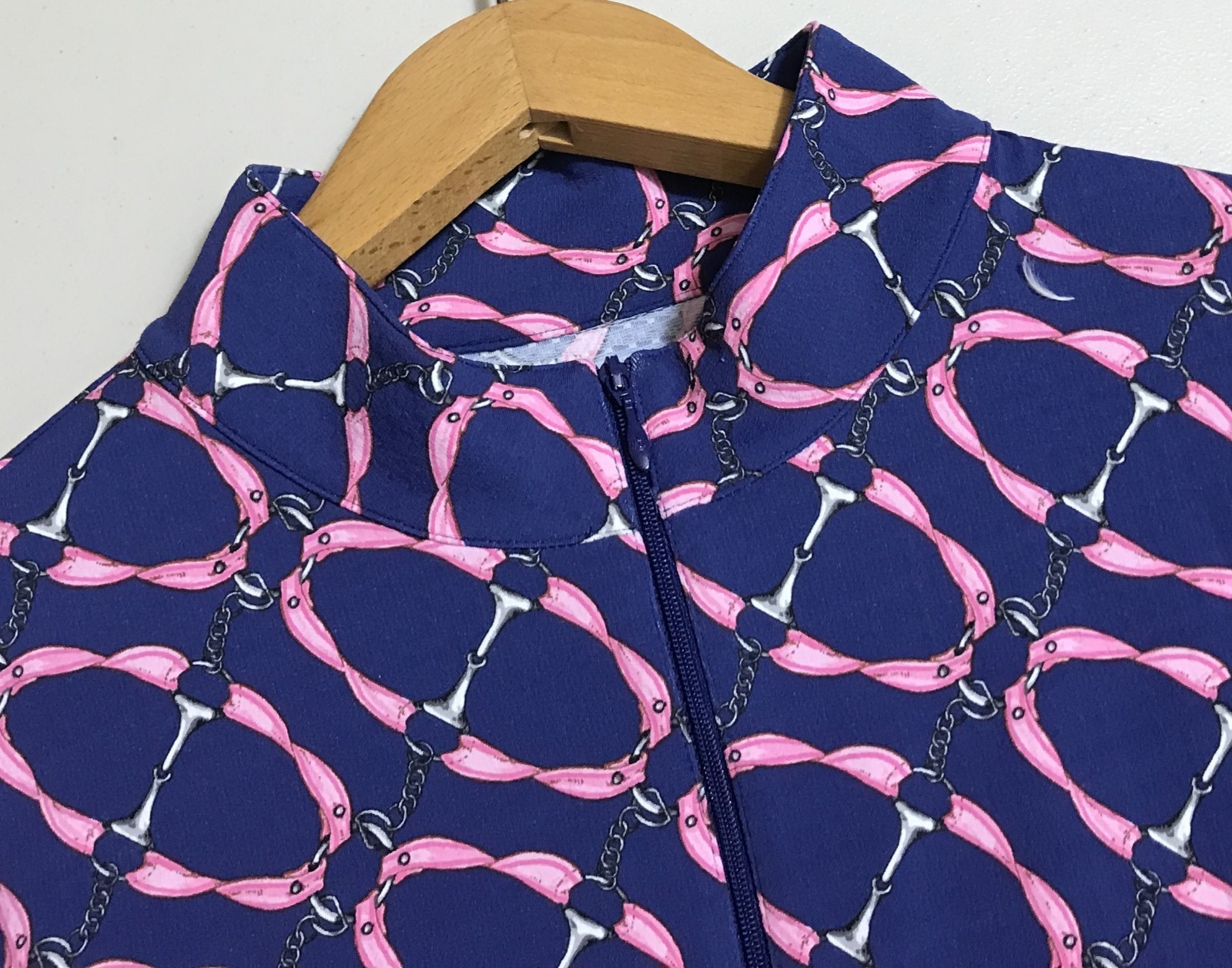 Ibkul Women’s Long Sleeve Sun Shirt 1/4 Zip Blue Pink Equestrian Print Top XXL
