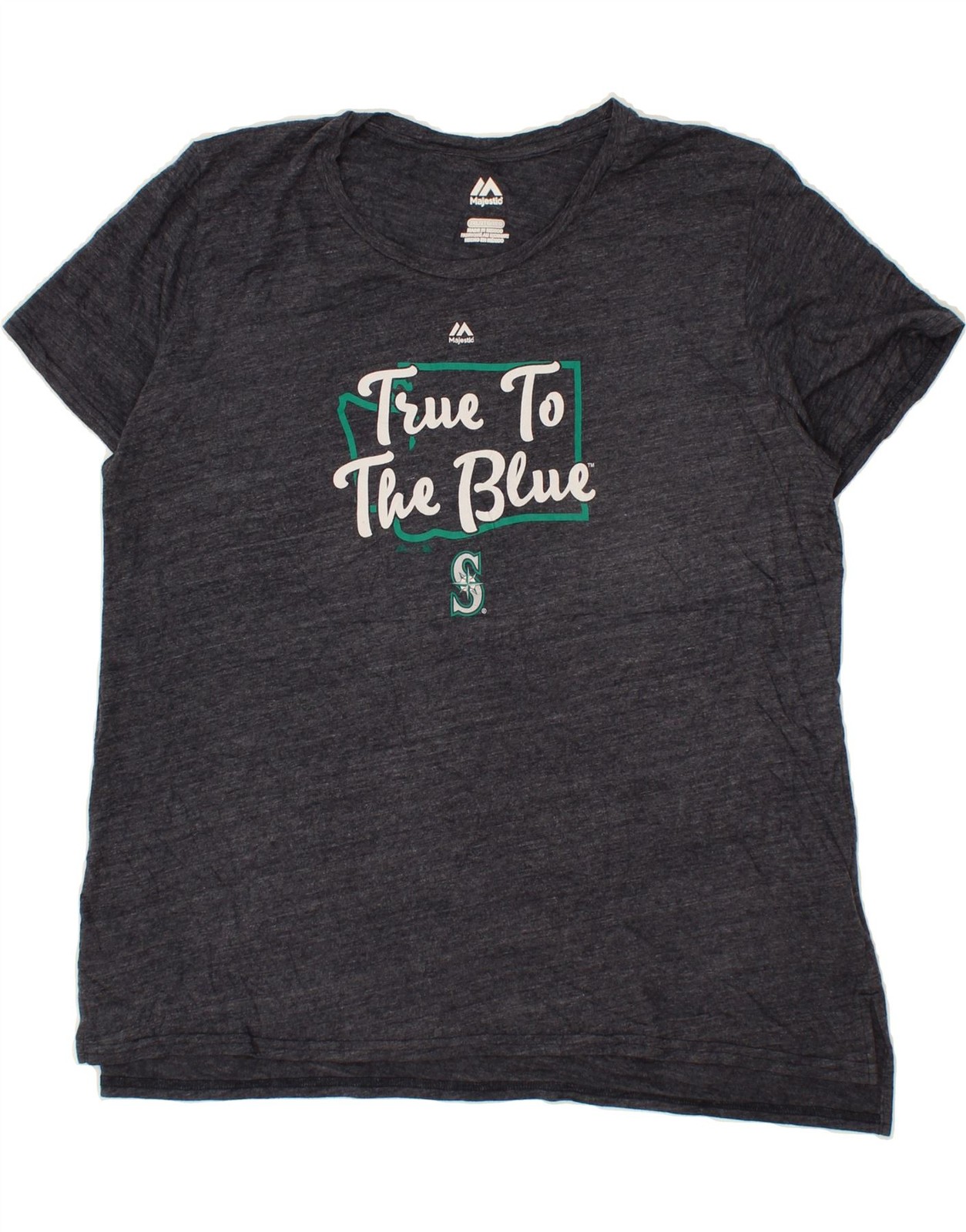 MAJESTIC Womens Big & Tall Graphic T-Shirt Top UK 20 2XL Navy Blue Flecked AW08