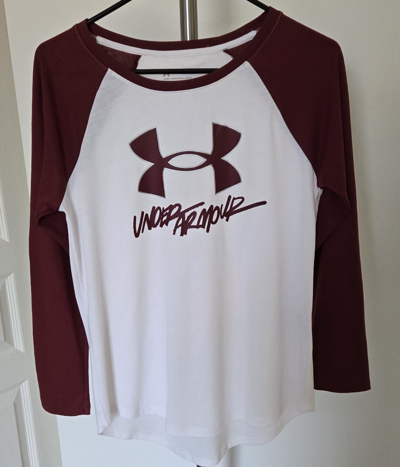 Under Armor – light fall blouse for girls (white and burgundy) – long sleeves
