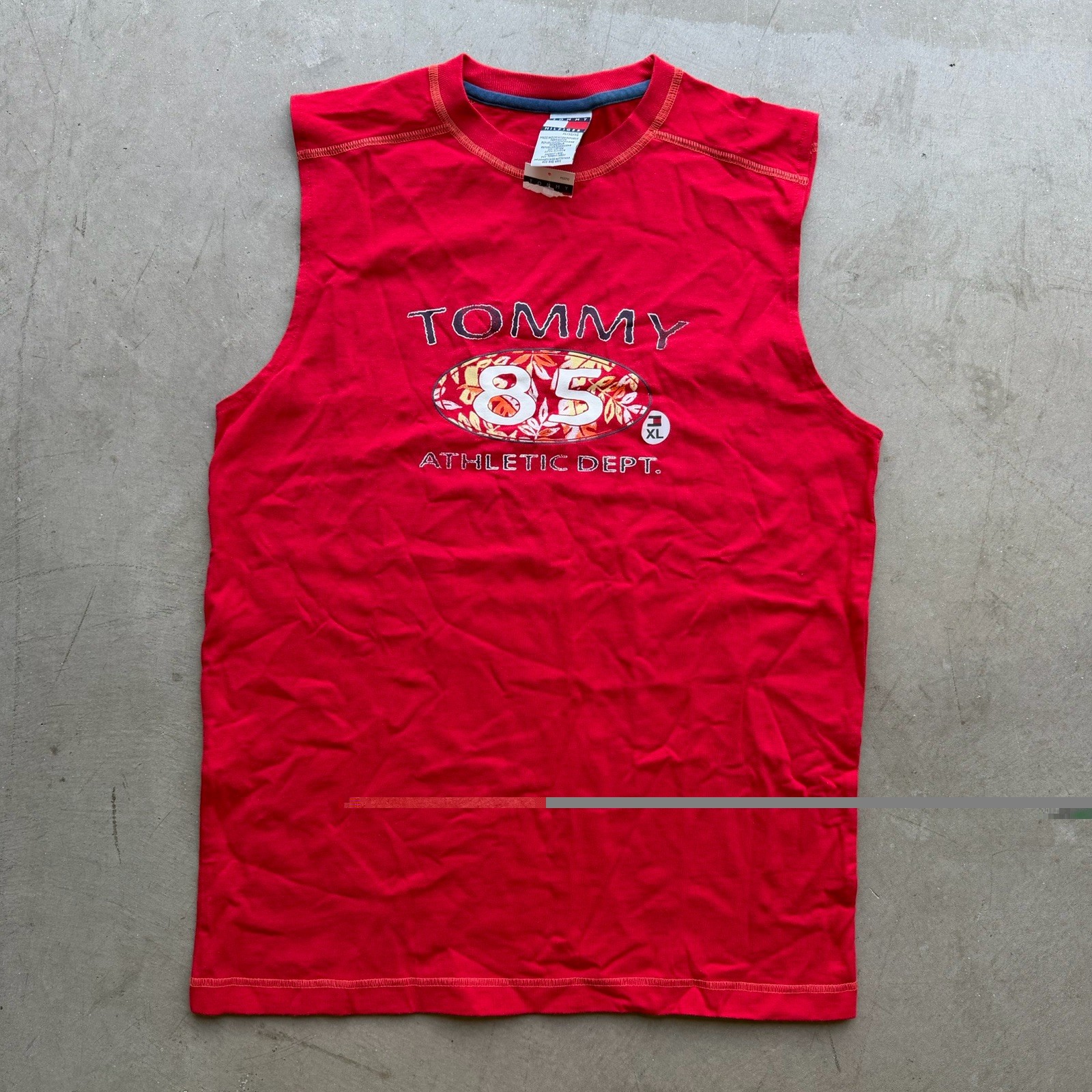 Vintage Y2K Tommy Hilfiger Womens XL Muscle Tank Top Red Spellout Logo Floral
