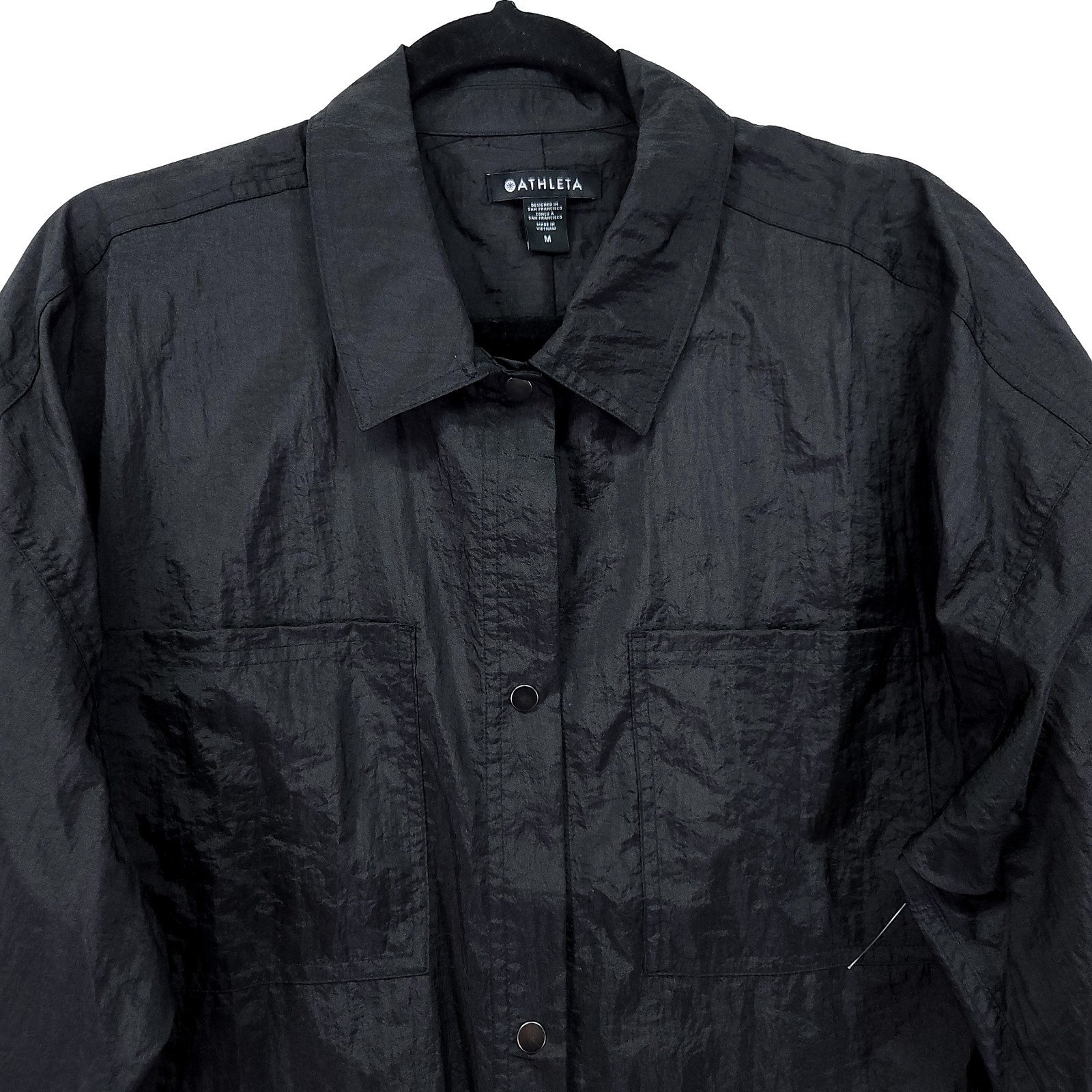 Athleta Lunar Sheen Snap Button Front Shirt Women’s Size Medium Black