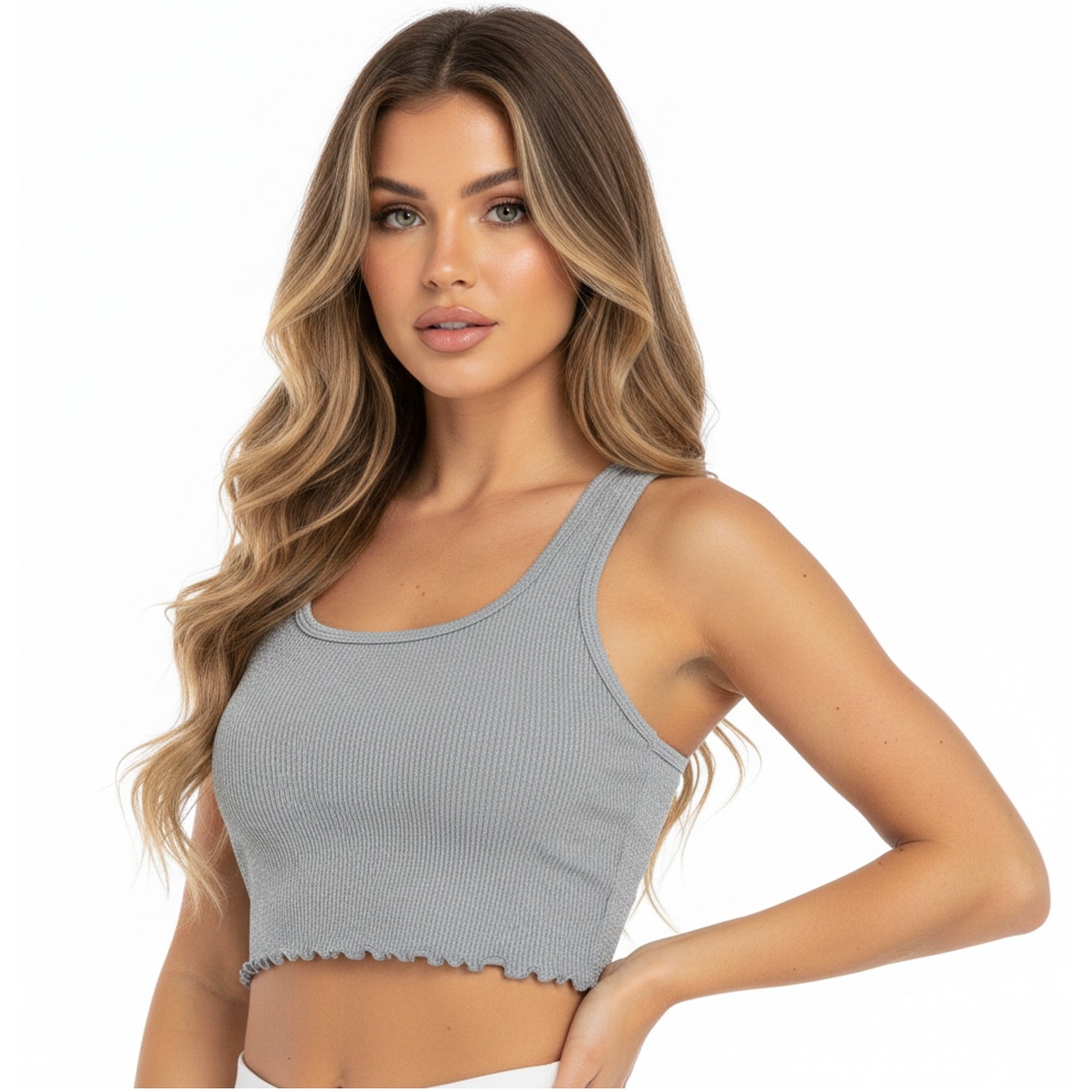 Spiritual Gangster Crop Tank Top Womens XS/S Silver Amor Shimmer Ribbed Athletic