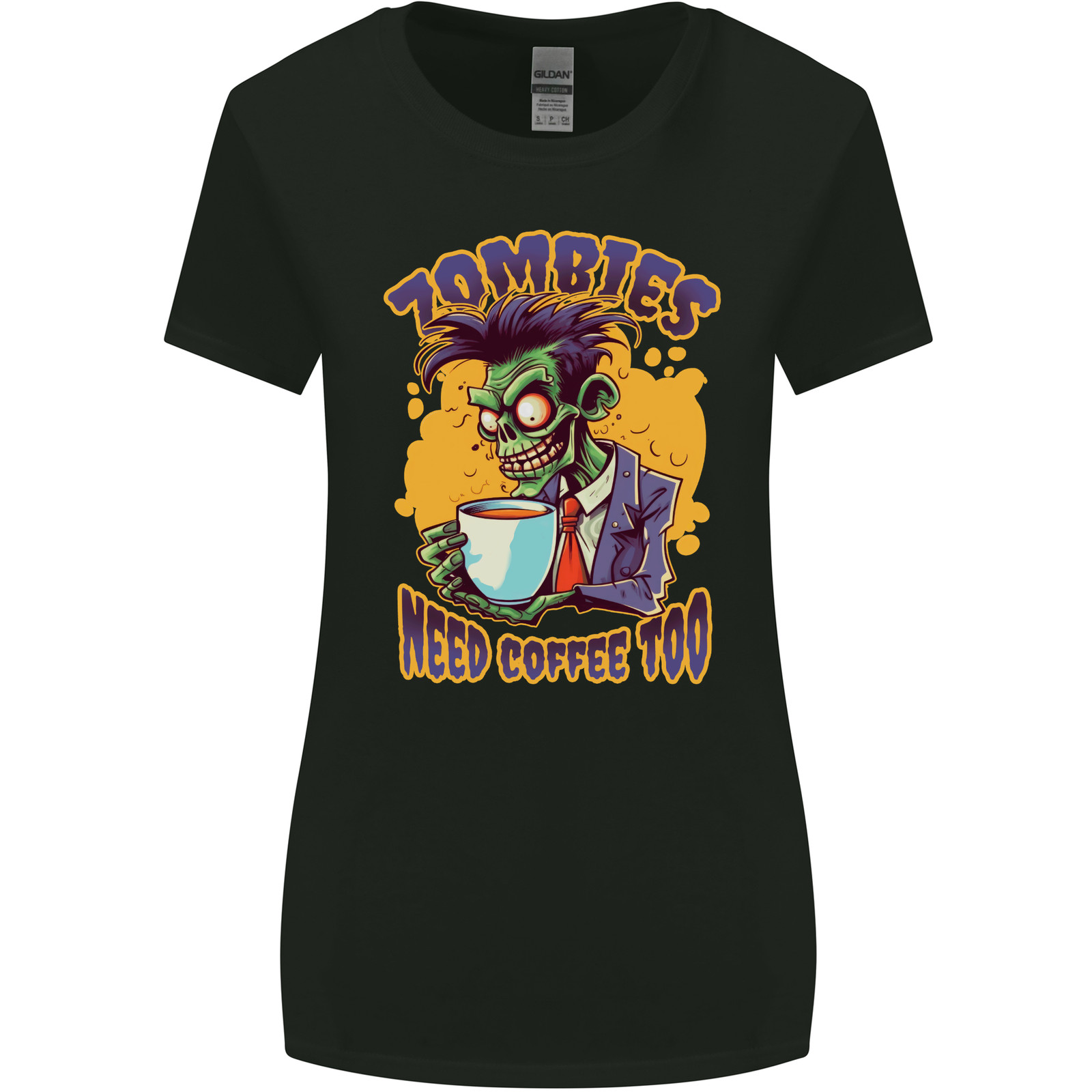 Zombies Need Coffee Too Funny Womens Wider Cut T-Shirt