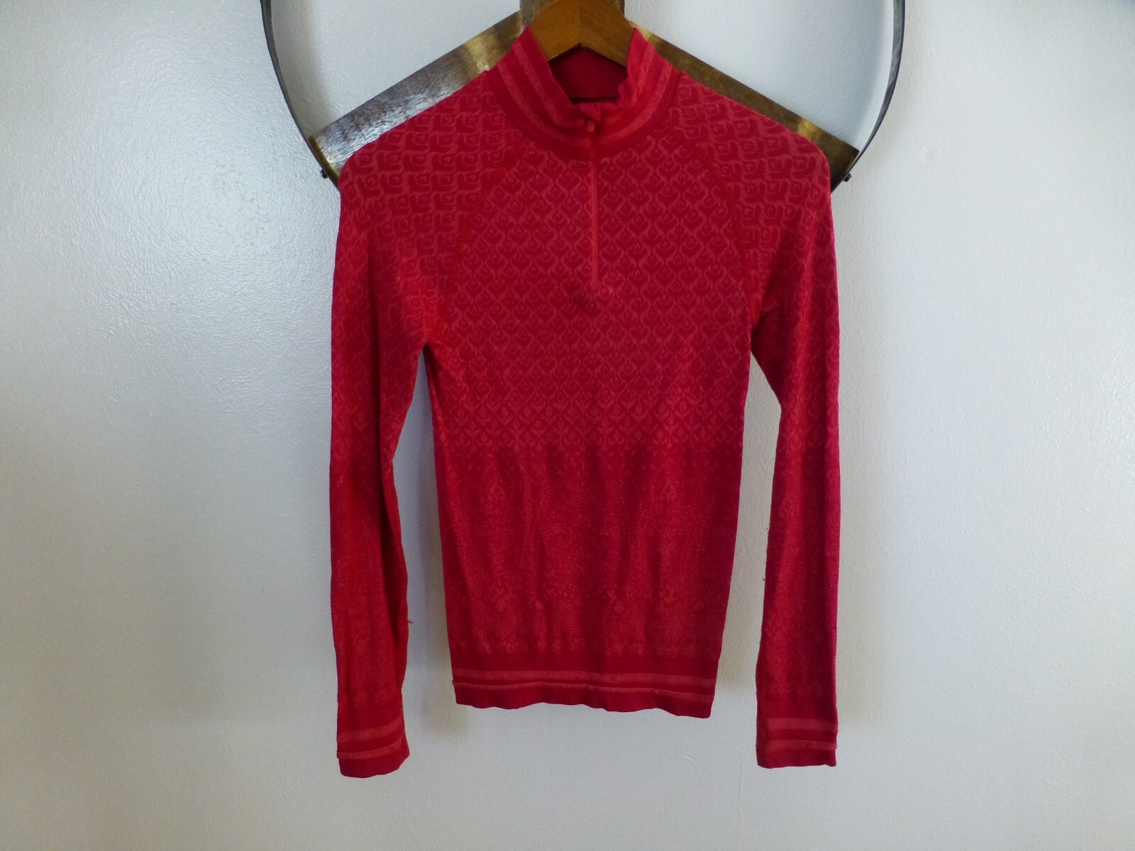 Athleta S Wool Blend Pullover Half Zip Slim Fit Stretch Red Damask Lightweight