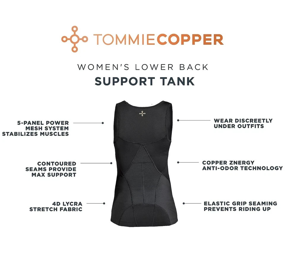 TOMMIE COPPER LOWER BACK SUPPORT COMPRESSION TANK Women Size Large NAVY BLUE