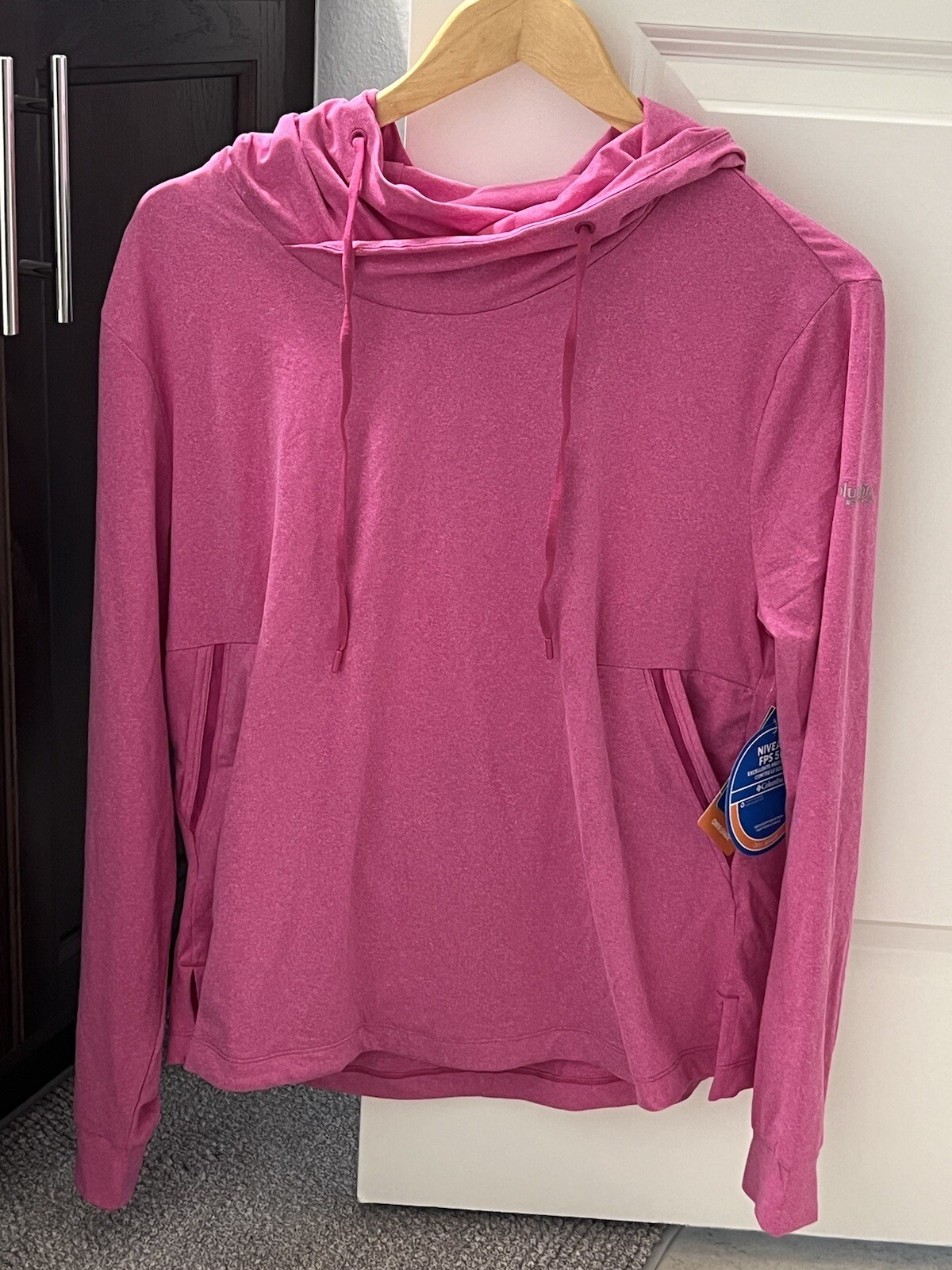 NWT Columbia Womens PFG Omni-Shade Sun Protection Slack Water Hoodie Pink Size L