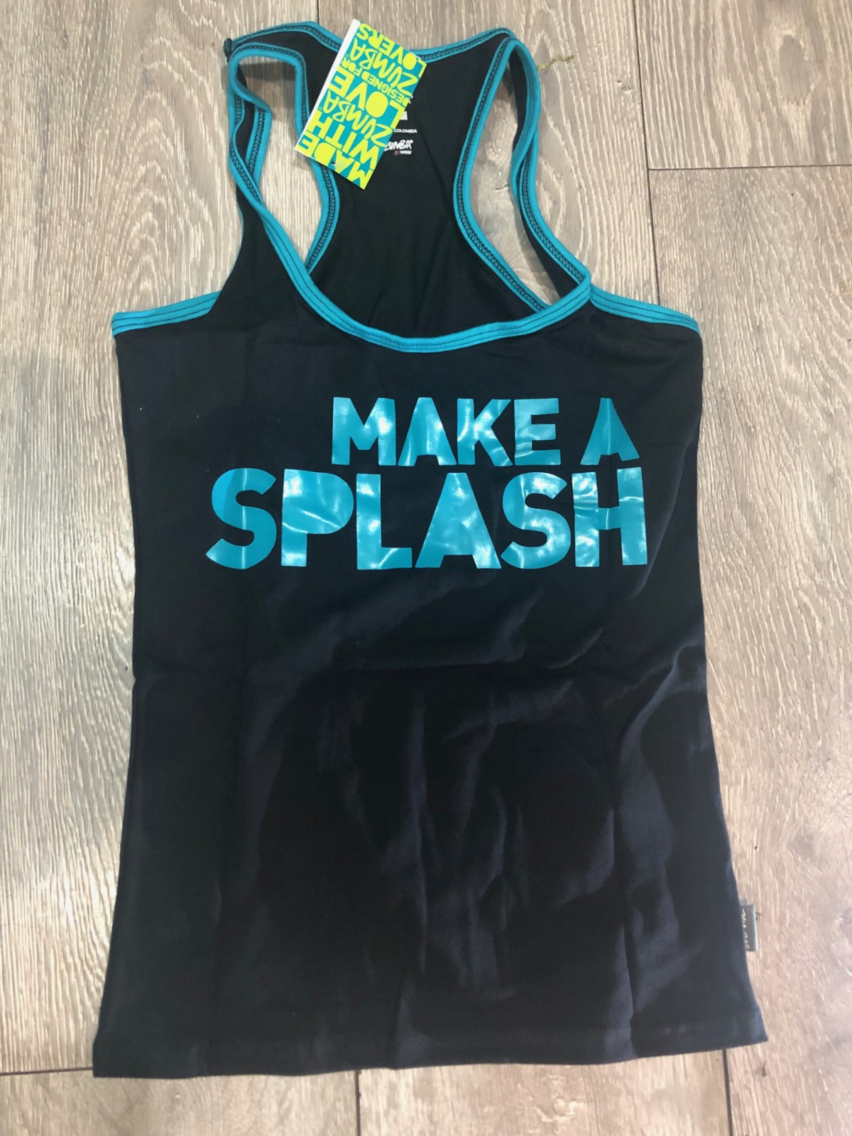 zumba black vest tank top workout Aqua ladies dance Instructor Size 6-14