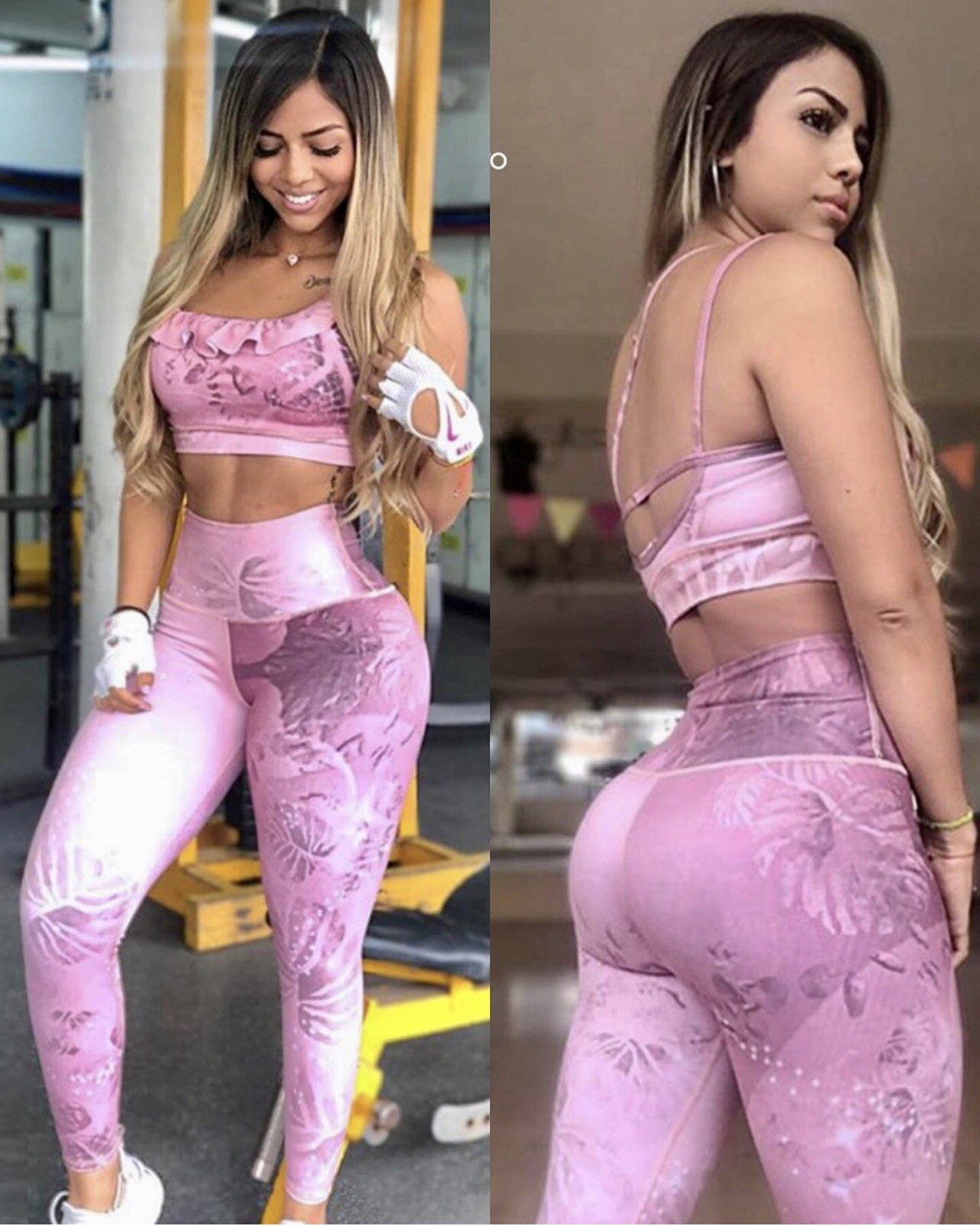 Colombian Brazilian Women’s Set Tights & Top Microfiber S M L Gym Workout Gym