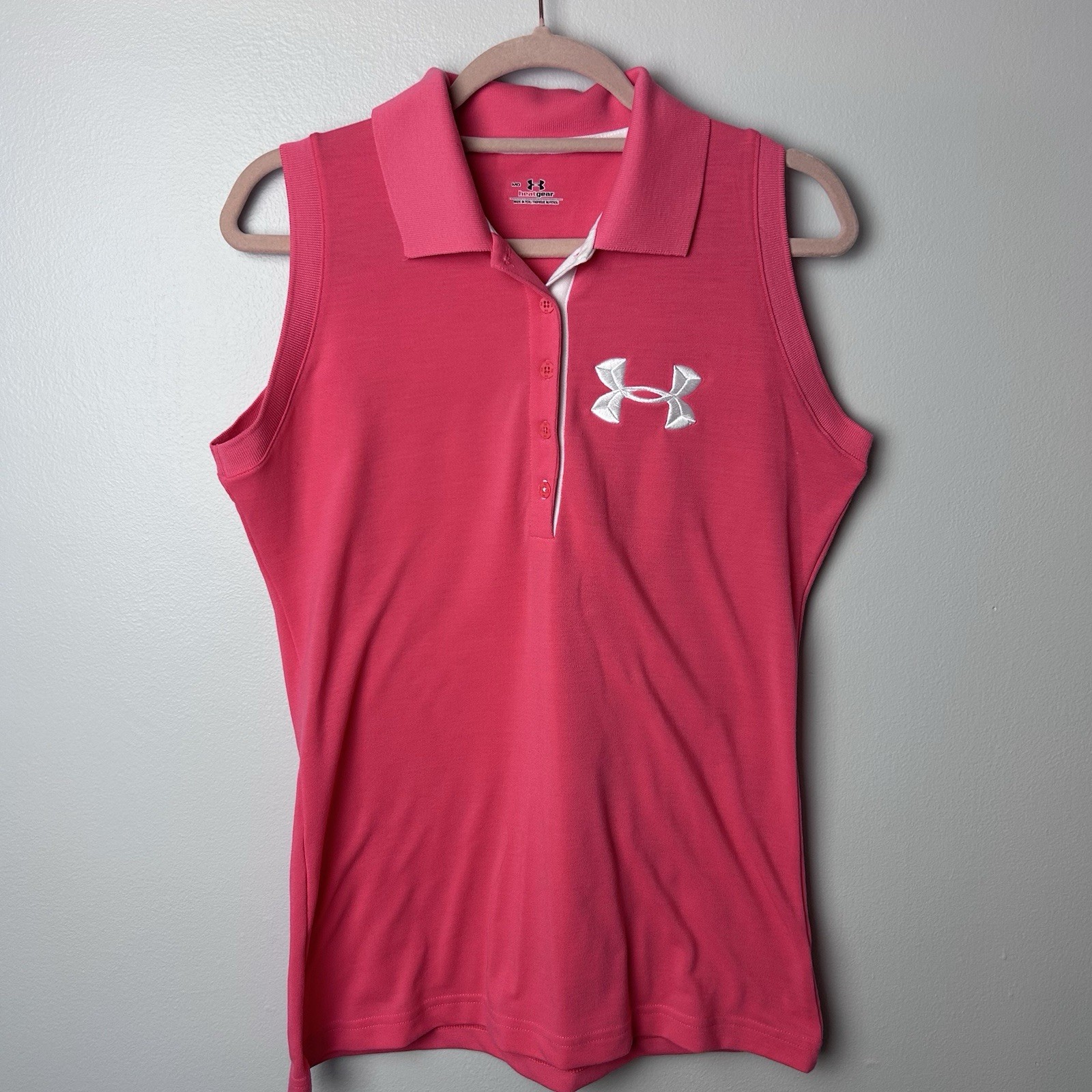 Under Armour Heatgear Womens medium Golf Polo Top Sleeveless Hot Pink