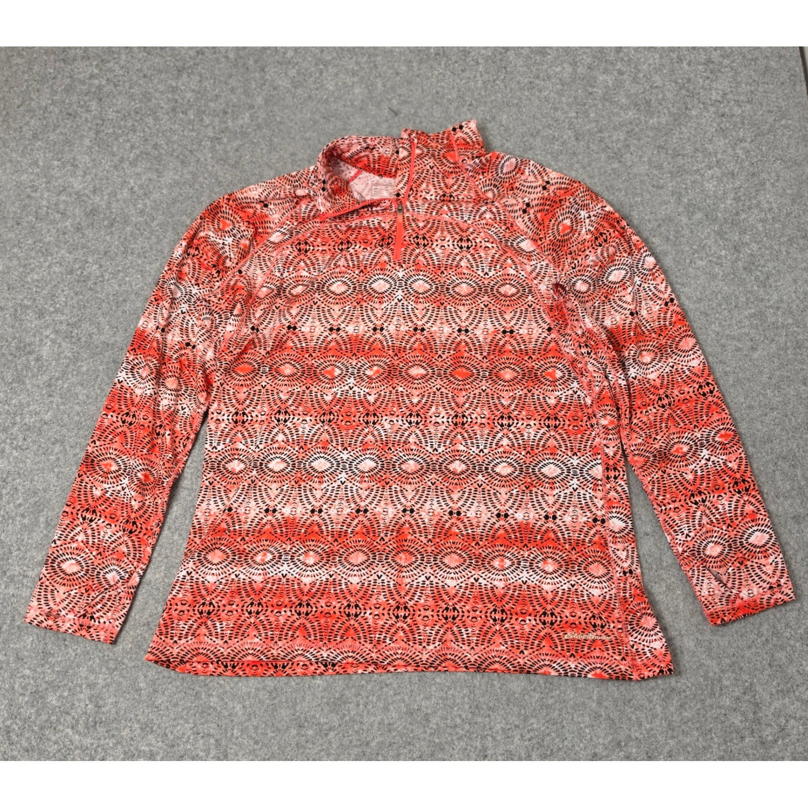Eddie Bauer Mock Neck Geometric Medallion Top Womens XL Orange Red Athletic Gym