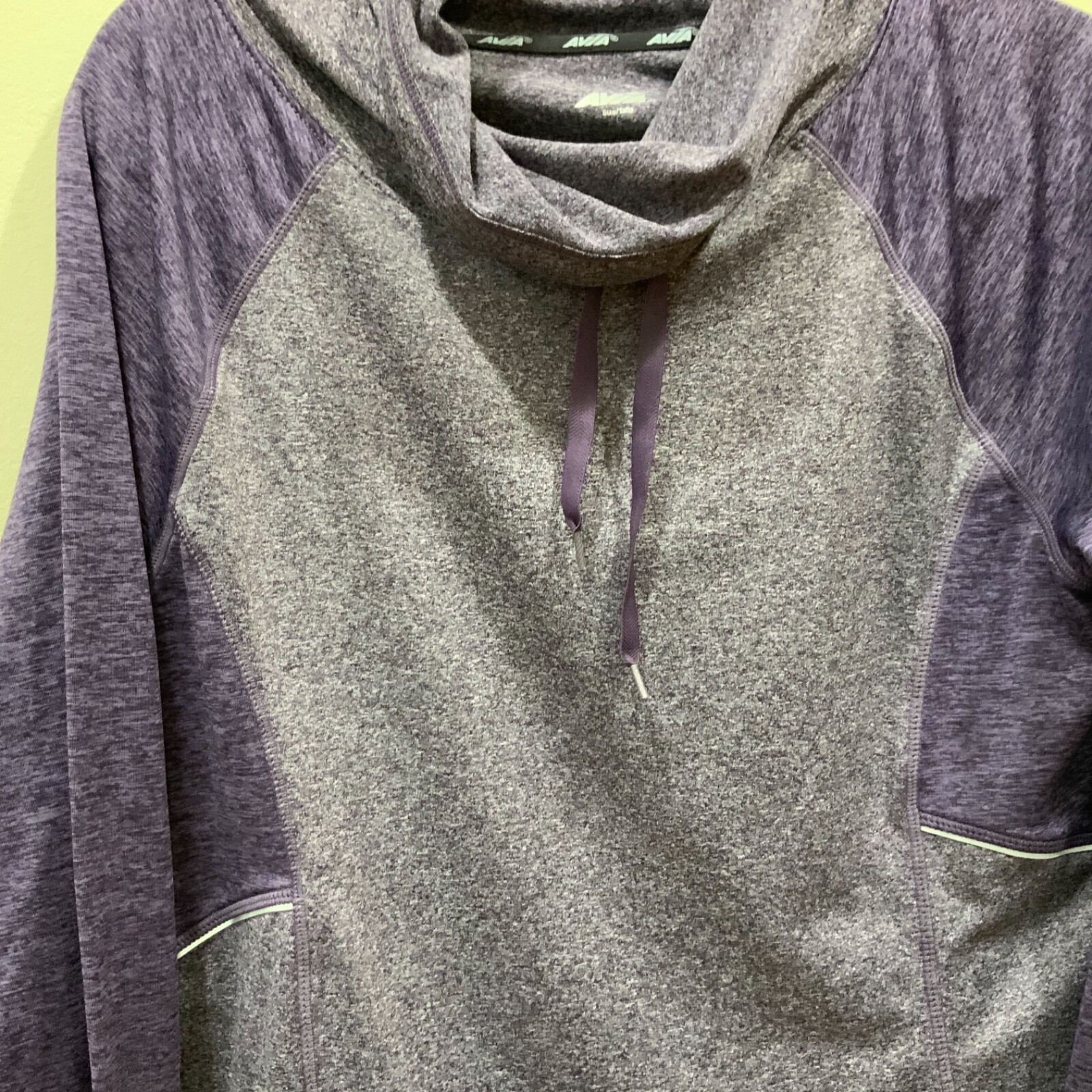 Large Avia Athletic Pullover High Neck Shirt long tunic thumb cowl shawl collar