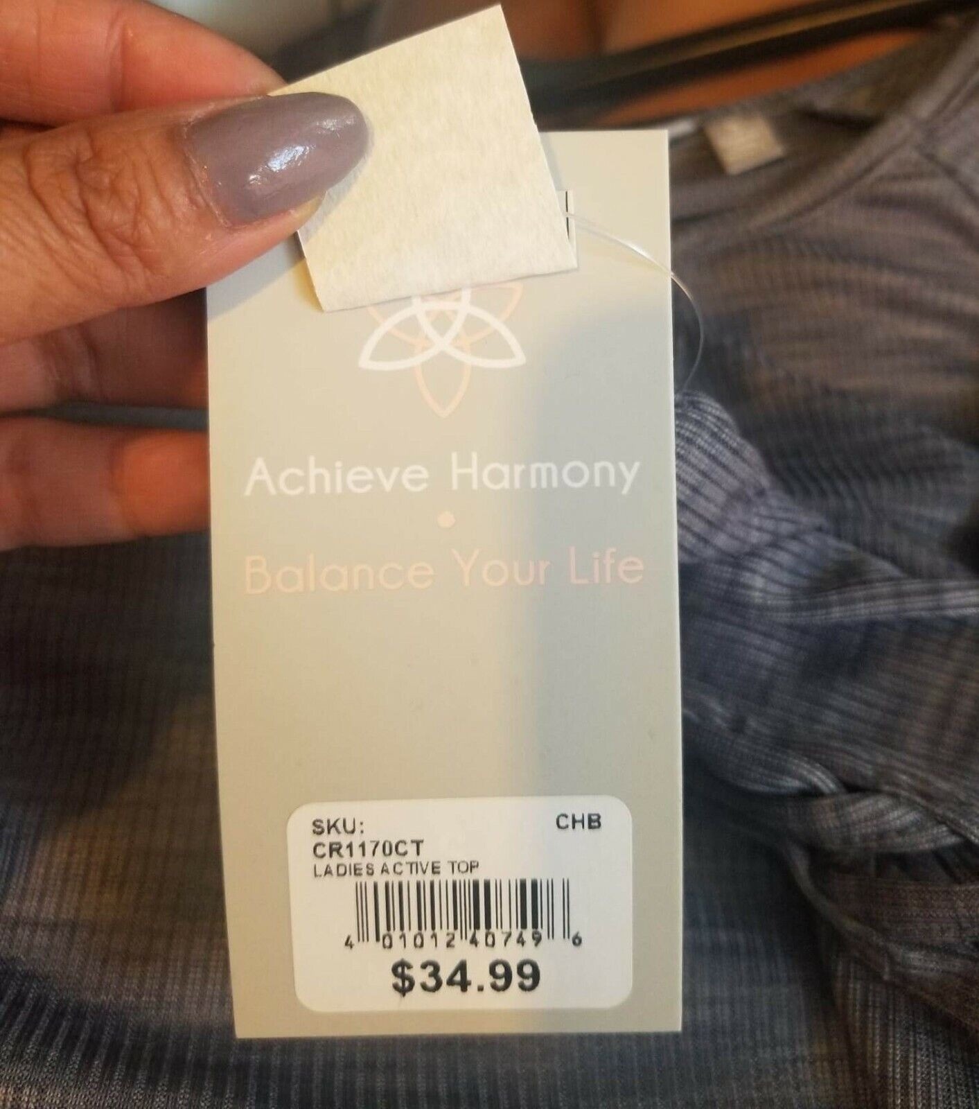 ⭐Harmony Sz S Basic Women Active top Grey textured 3/4 sleeve Criss Cross NEW⭐