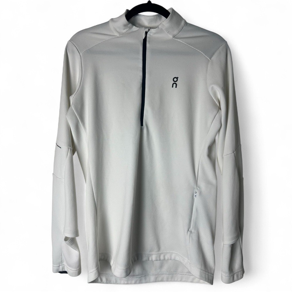 On Running Womens 1/4 Zip Climate Shirt Technical Thermal white Waffle Knit Sz L