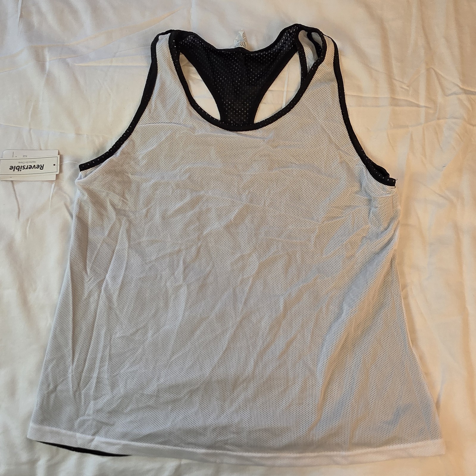 Danskin Now Women XL 16-18 Reversible Mesh Tank Top Black White Active NWT