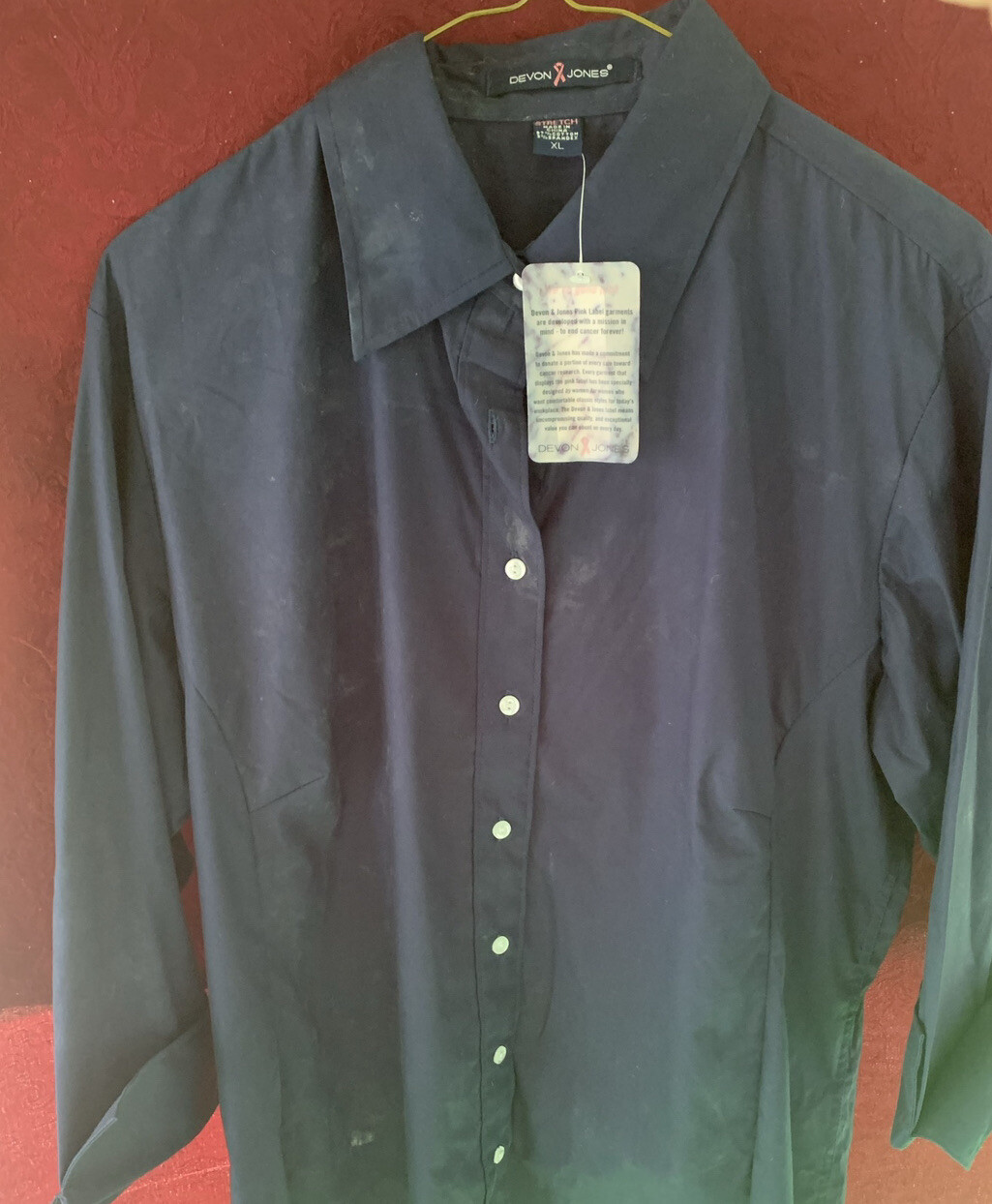 Devon Jones Womens XL Blue Stretch Long Sleeve Work Shirt – NWT !!