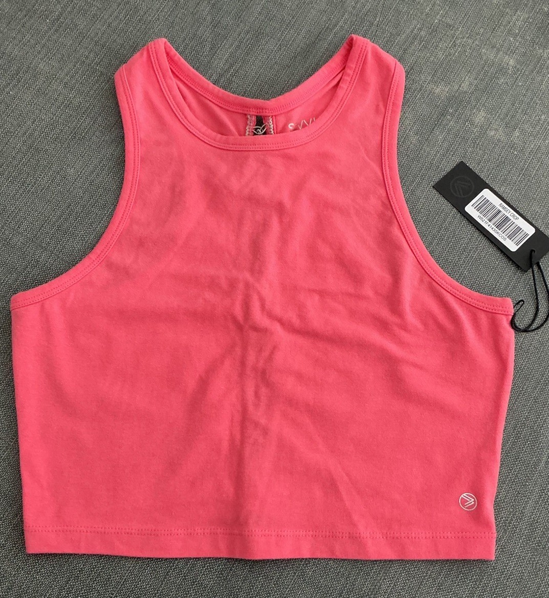 Savvi Ramsey Crop Top W/Back Shoelace Detail, Coral, Size Small, New With Tag